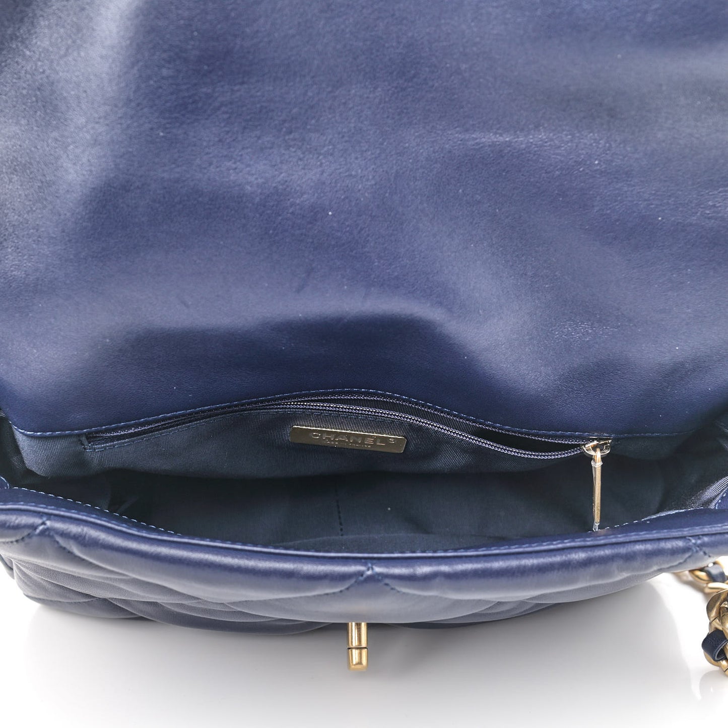 Lambskin Quilted Large Chanel 19 Flap Navy Blue