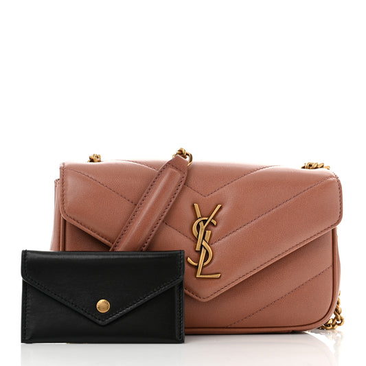 Lambskin Chevron Quilted Mini Loulou Bag Barely Pink