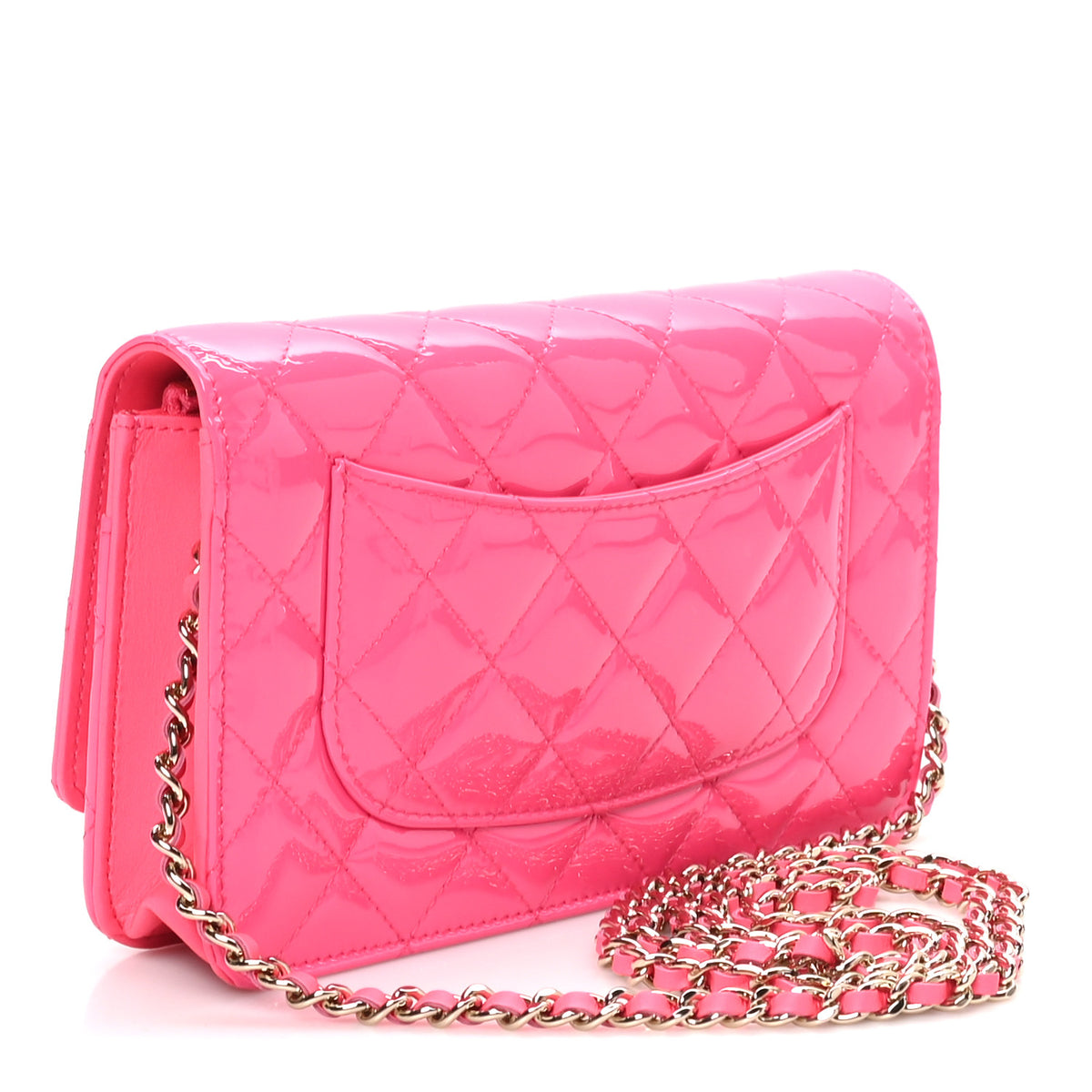 Chanel Patent Calfskin Quilted Wallet On Chain WOC Pink 2 of 9