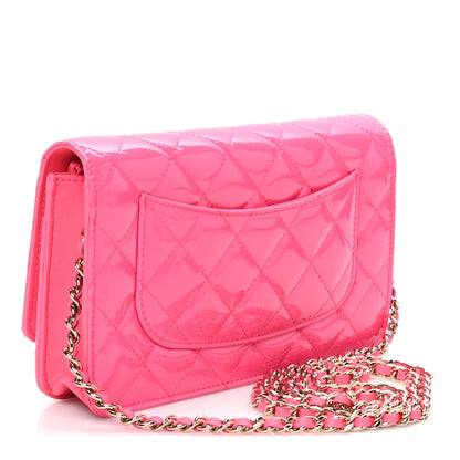 Chanel Patent Calfskin Quilted Wallet On Chain WOC Pink 2 of 9