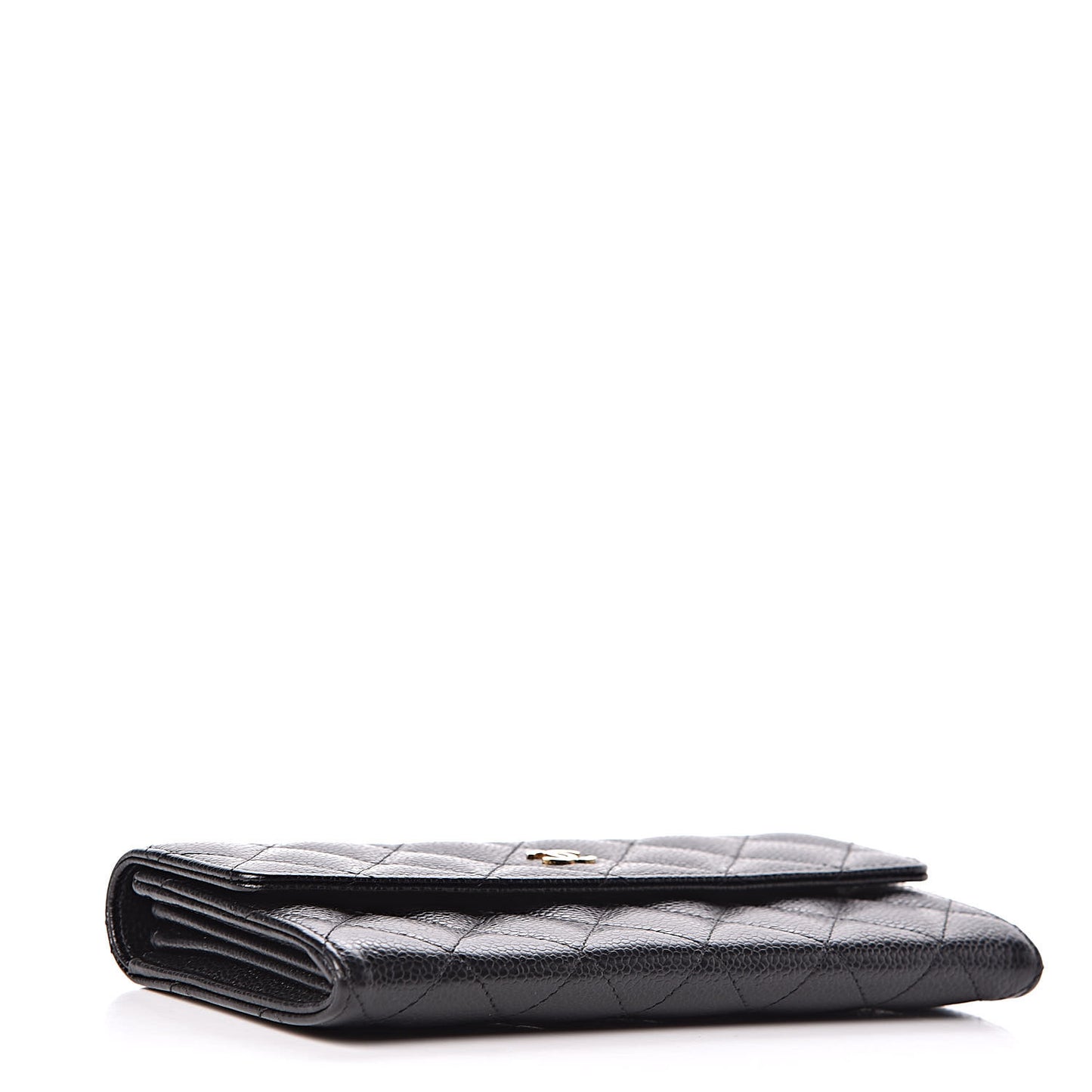 Caviar Quilted Large Gusset Flap Wallet Black