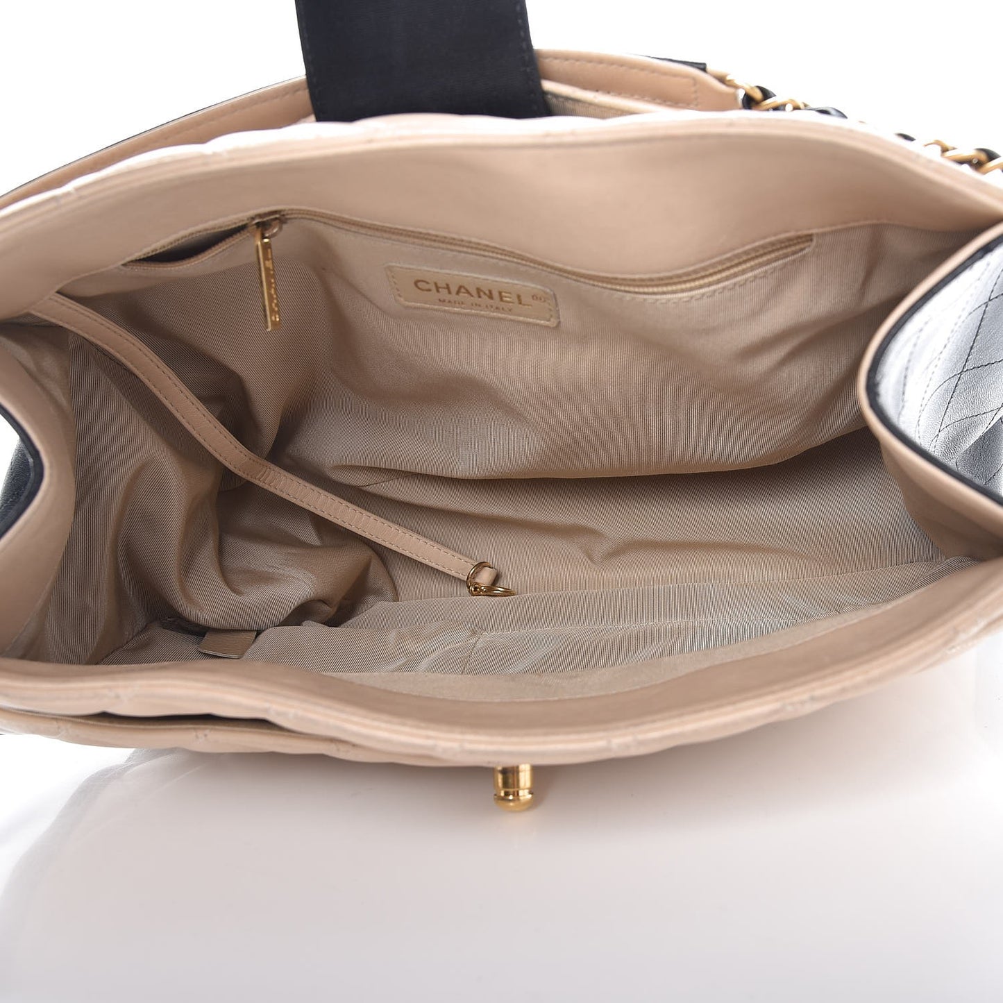 Lambskin Quilted Elegant CC Shopping Tote Beige Black