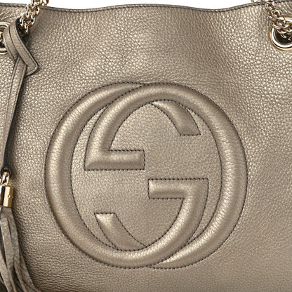 Gucci Metallic Pebbled Calfskin Medium Soho Chain Shoulder Bag Golden Beige 8 of 10