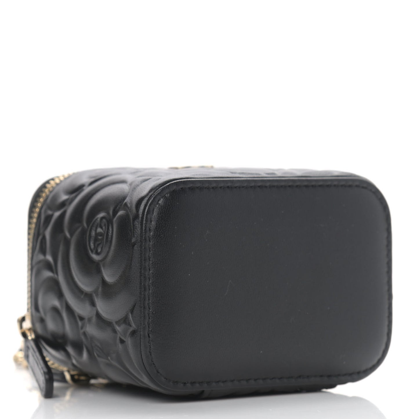 Lambskin Camellia Embossed Mini Vanity Case With Chain Black