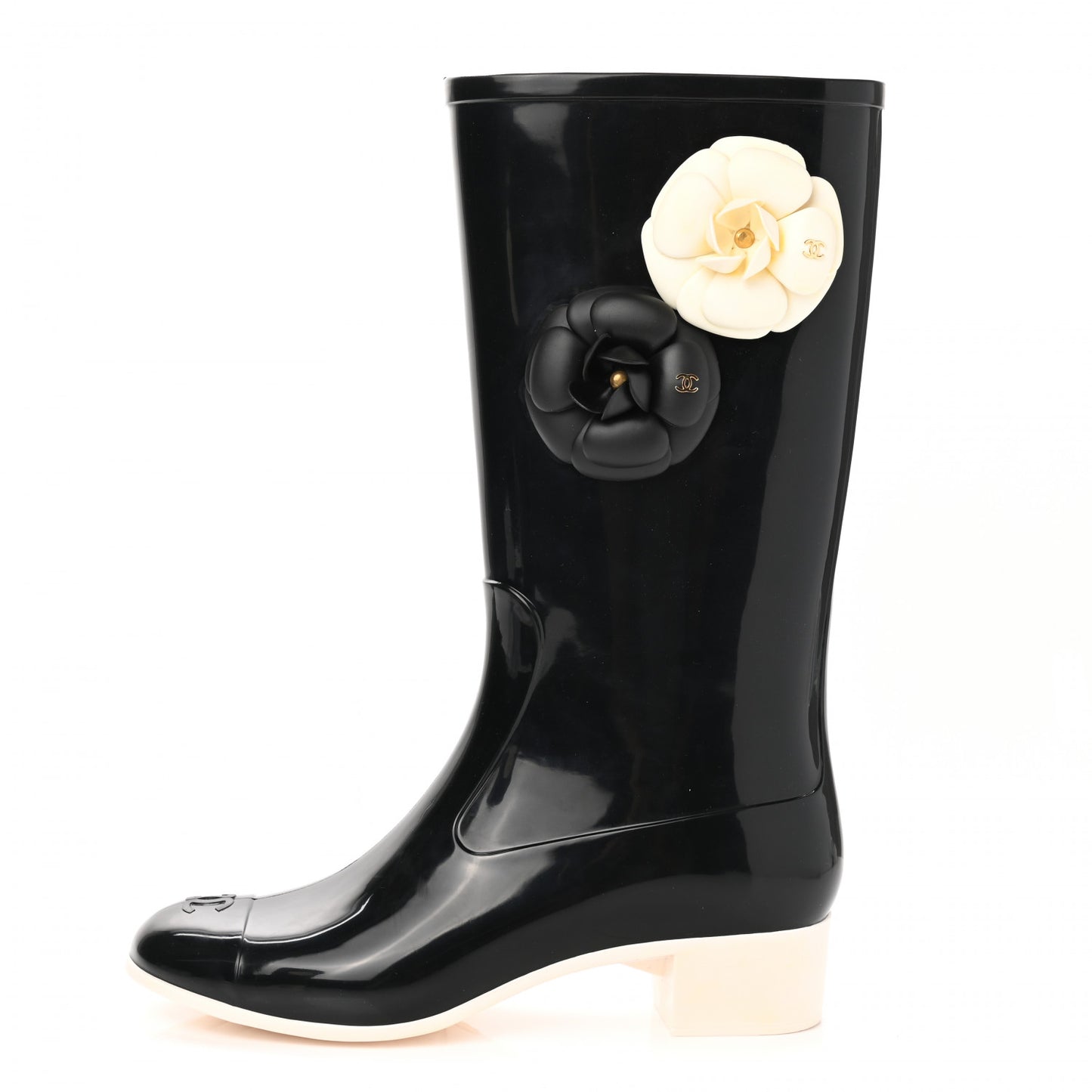 Rubber Camellia Rain Boots 38 Black
