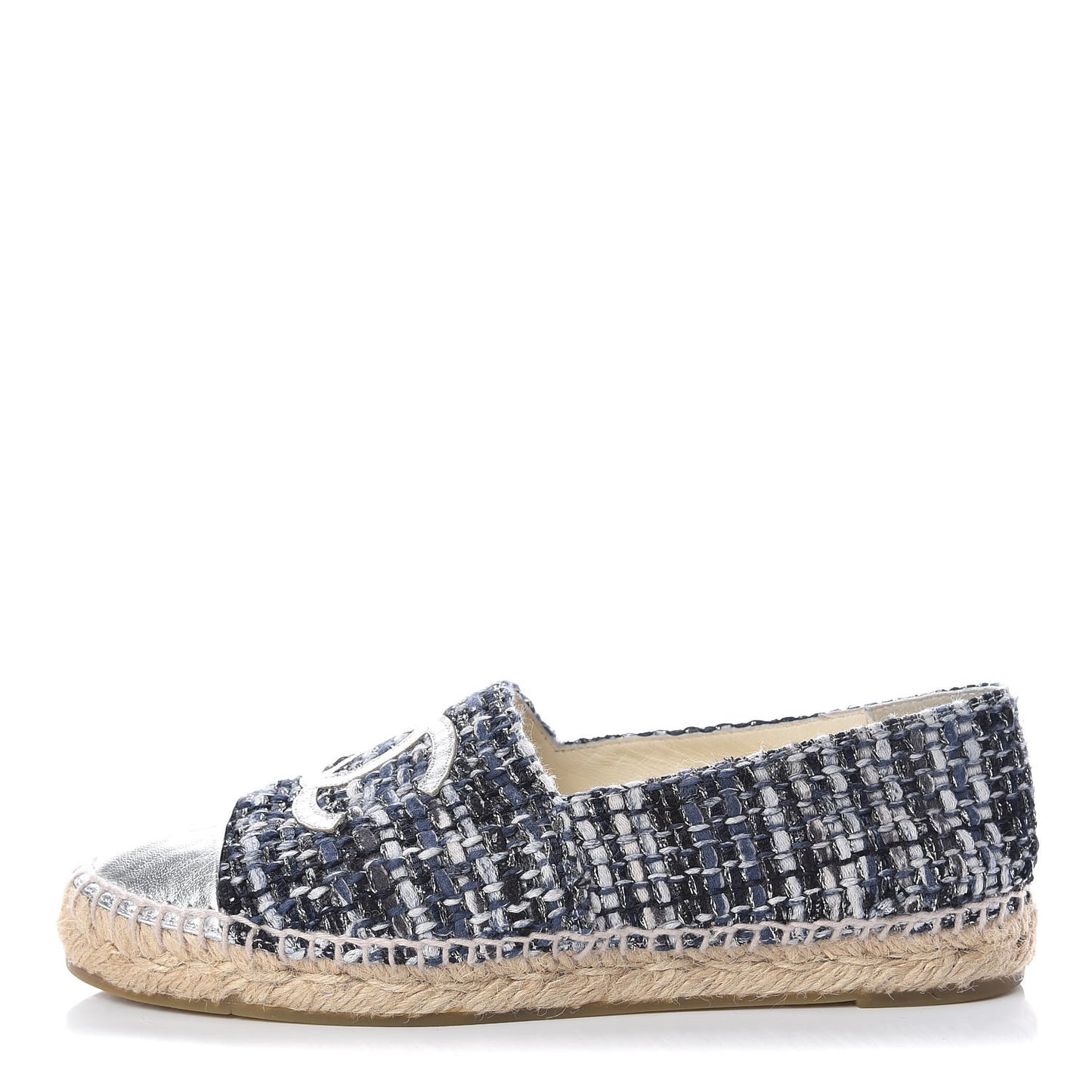 Metallic Tweed Lambskin CC Espadrilles 37 Blue Black Silver