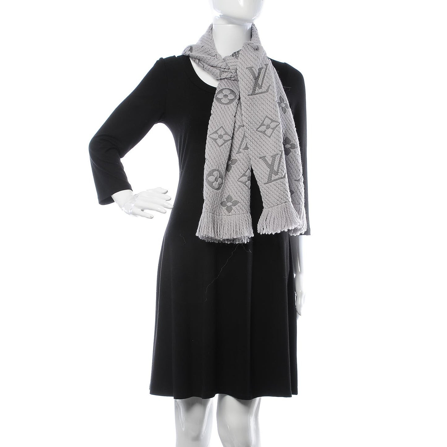 Wool Silk Logomania Scarf Pearl