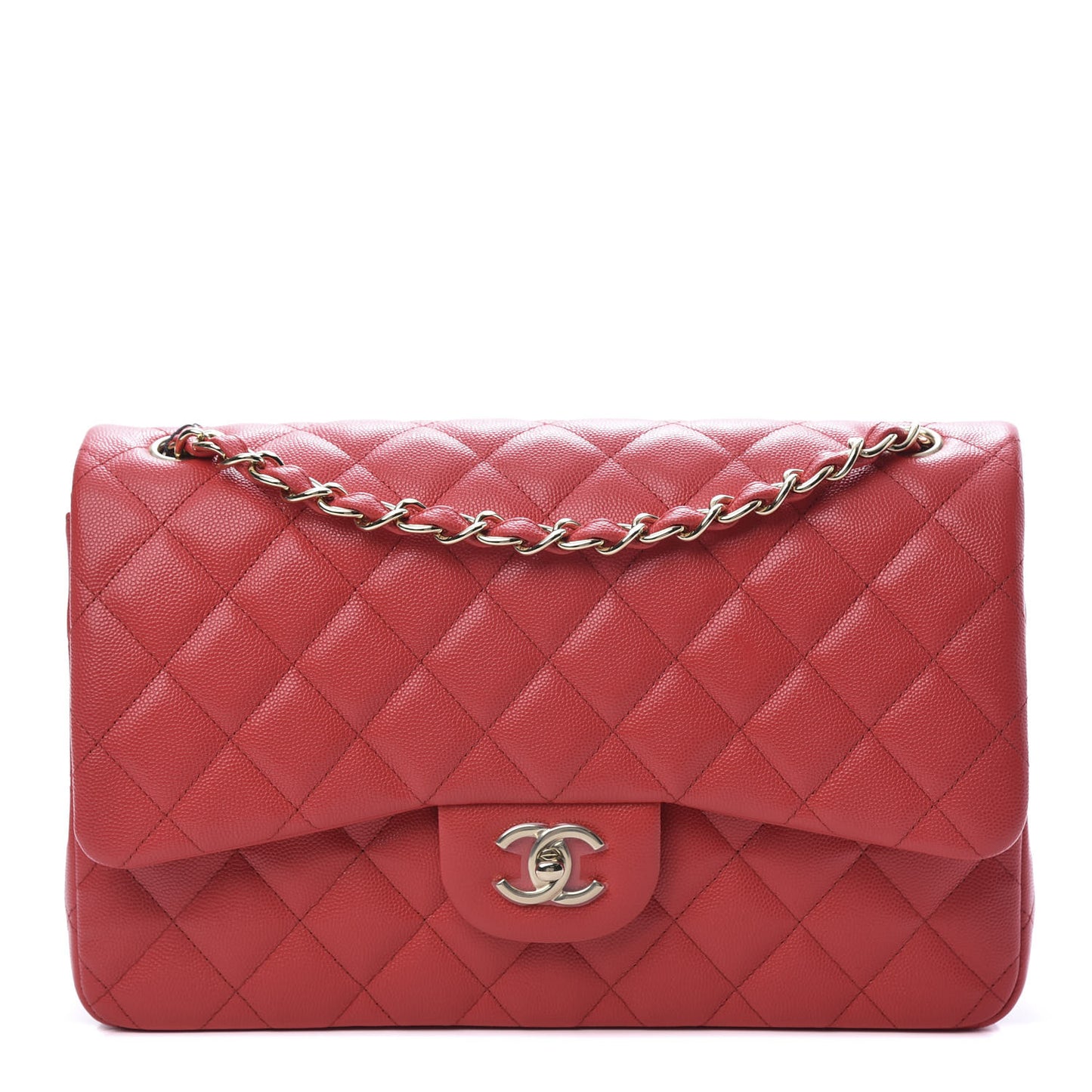 Caviar Quilted Jumbo Double Flap Red