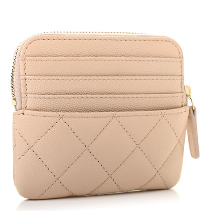 Chanel Caviar Quilted Zip Card Holder Wallet Light Beige 3 of 7