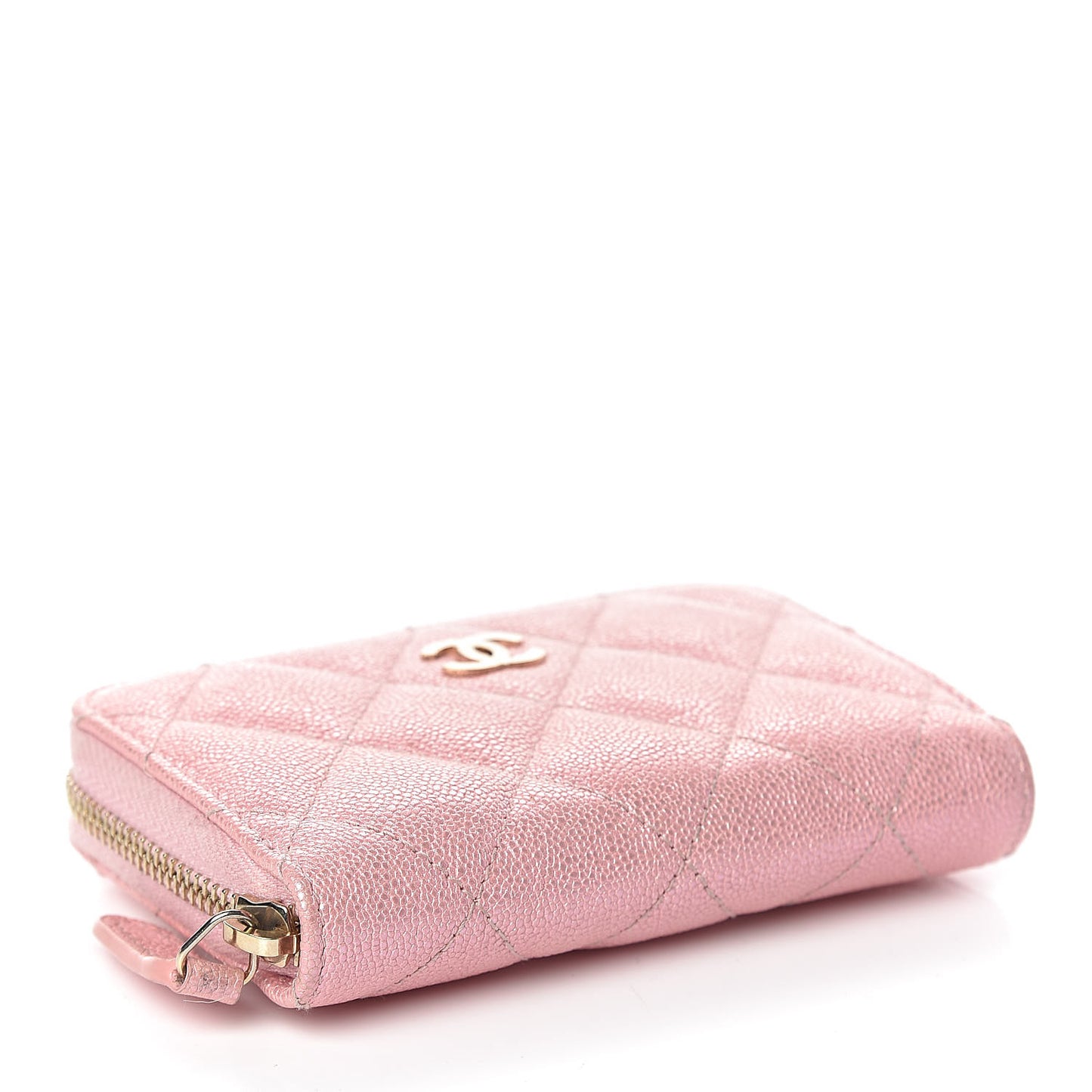 Iridescent Caviar Quilted Zip Coin Purse Pink
