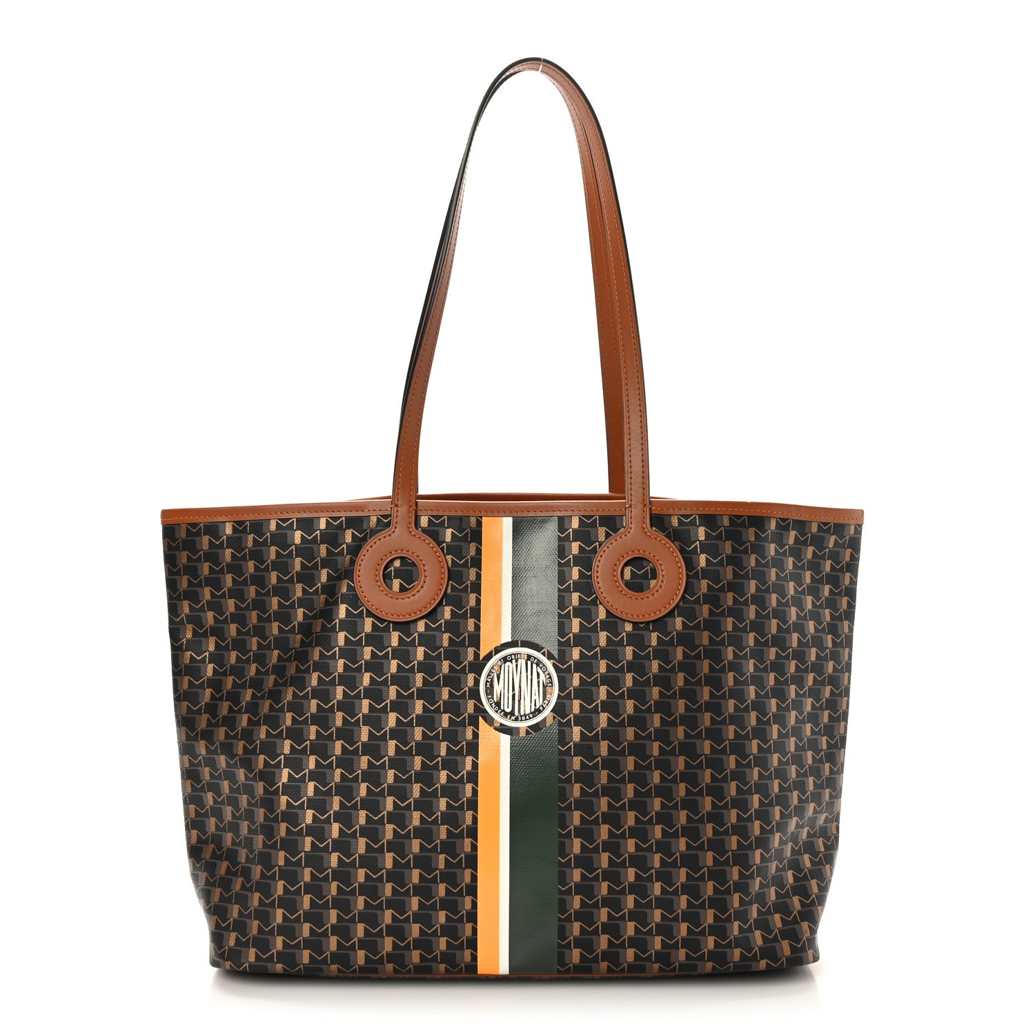 Moynat Grained Calfskin Canvas 1920 Oh! Tote Ruban MM Carbon Bronze Cognac 1 of 9