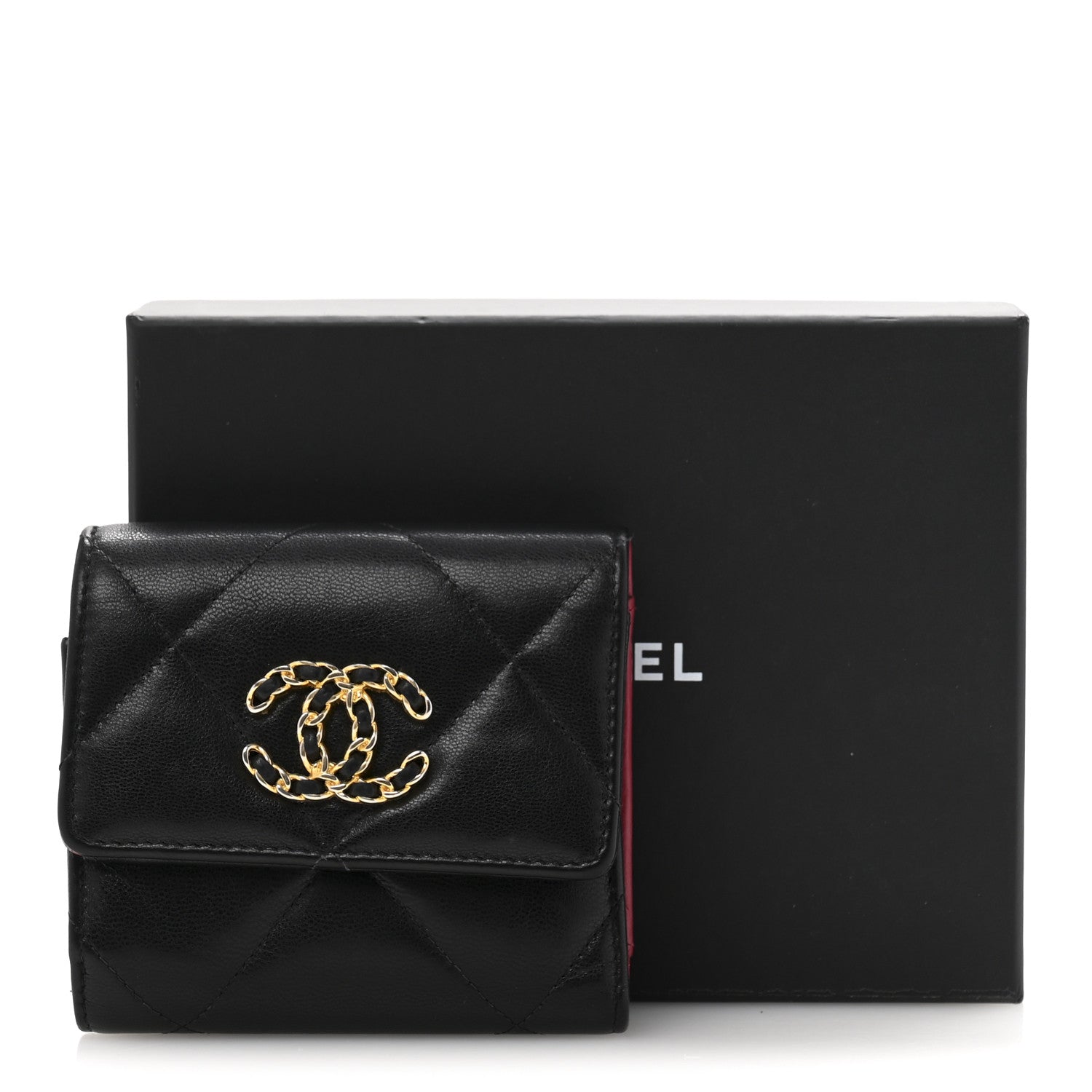 Chanel Goatskin Quilted Chanel 19 Small Flap Wallet Black 14 of 14