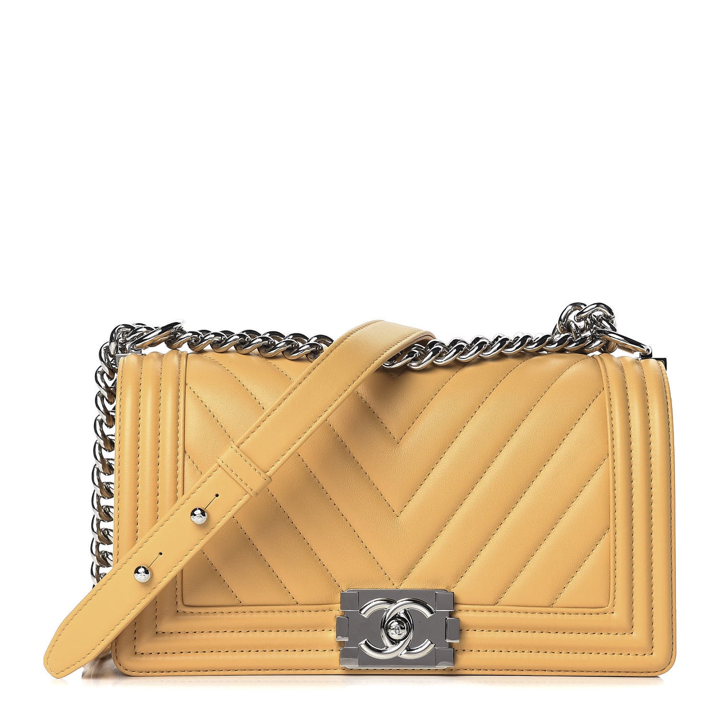 Calfskin Chevron Quilted Medium Boy Flap Yellow