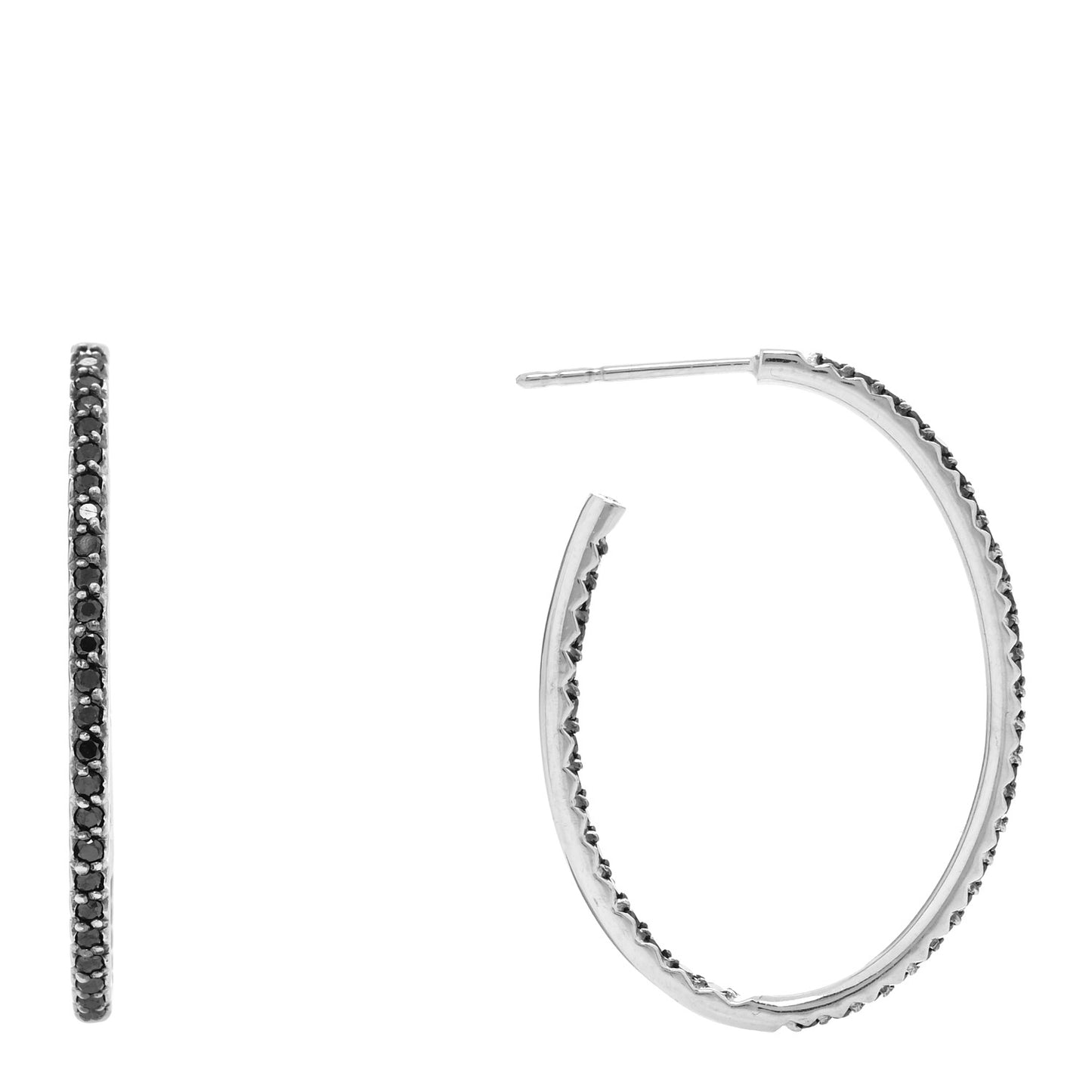 18K White Gold Black Diamond Inside Outside Hoop Earrings