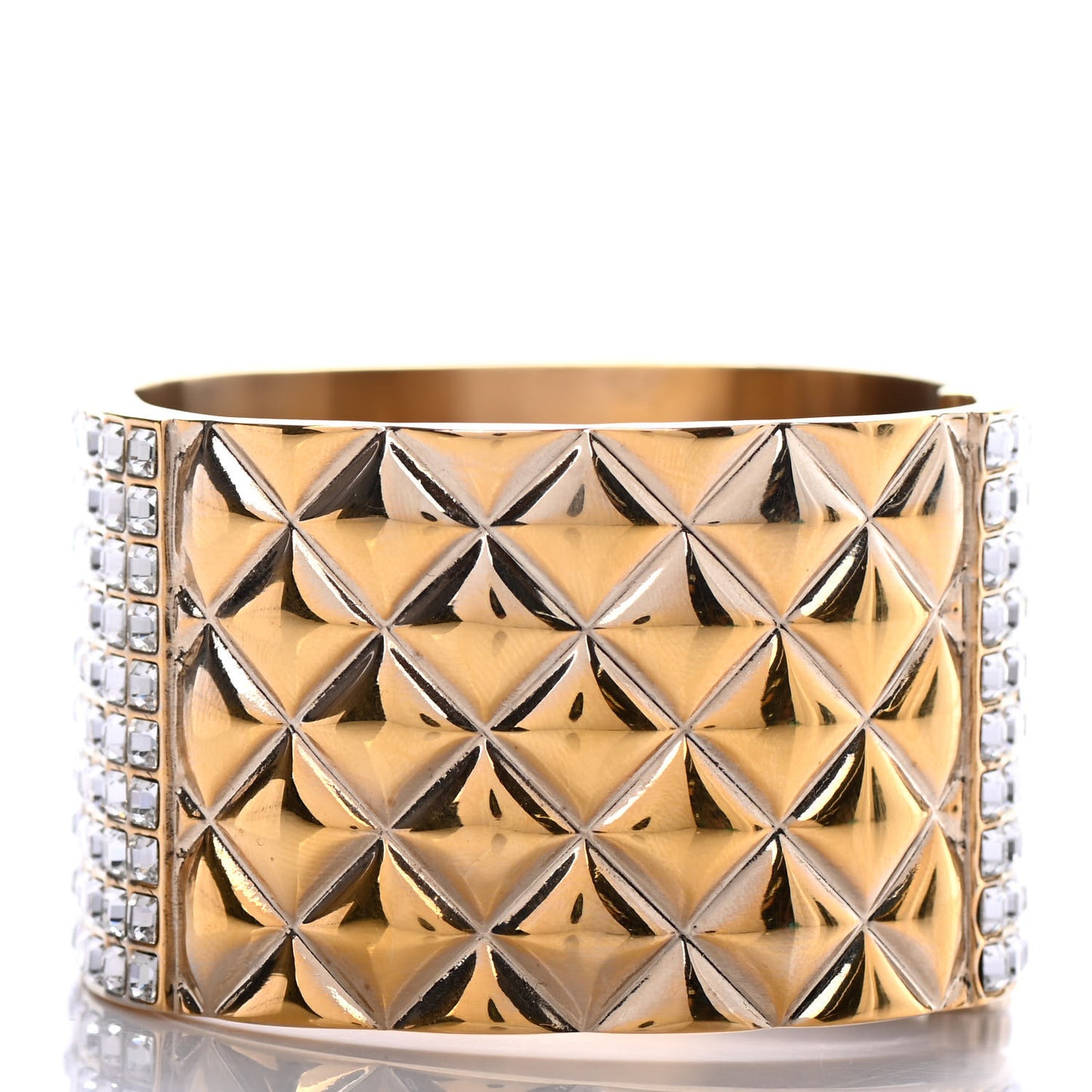 Metal Crystal Quilted CC Cuff Gold
