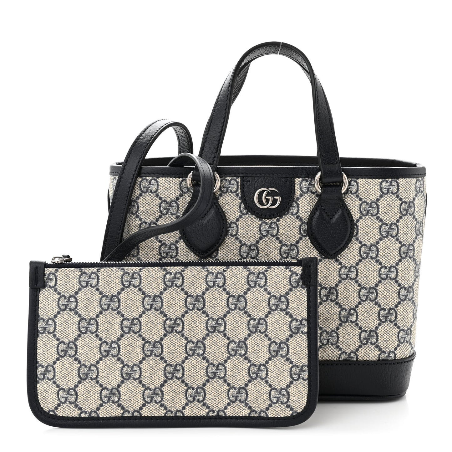 GG Supreme Monogram Textured Dollar Calfskin Mini Ophidia Shoulder Tote Bag Beige Blue