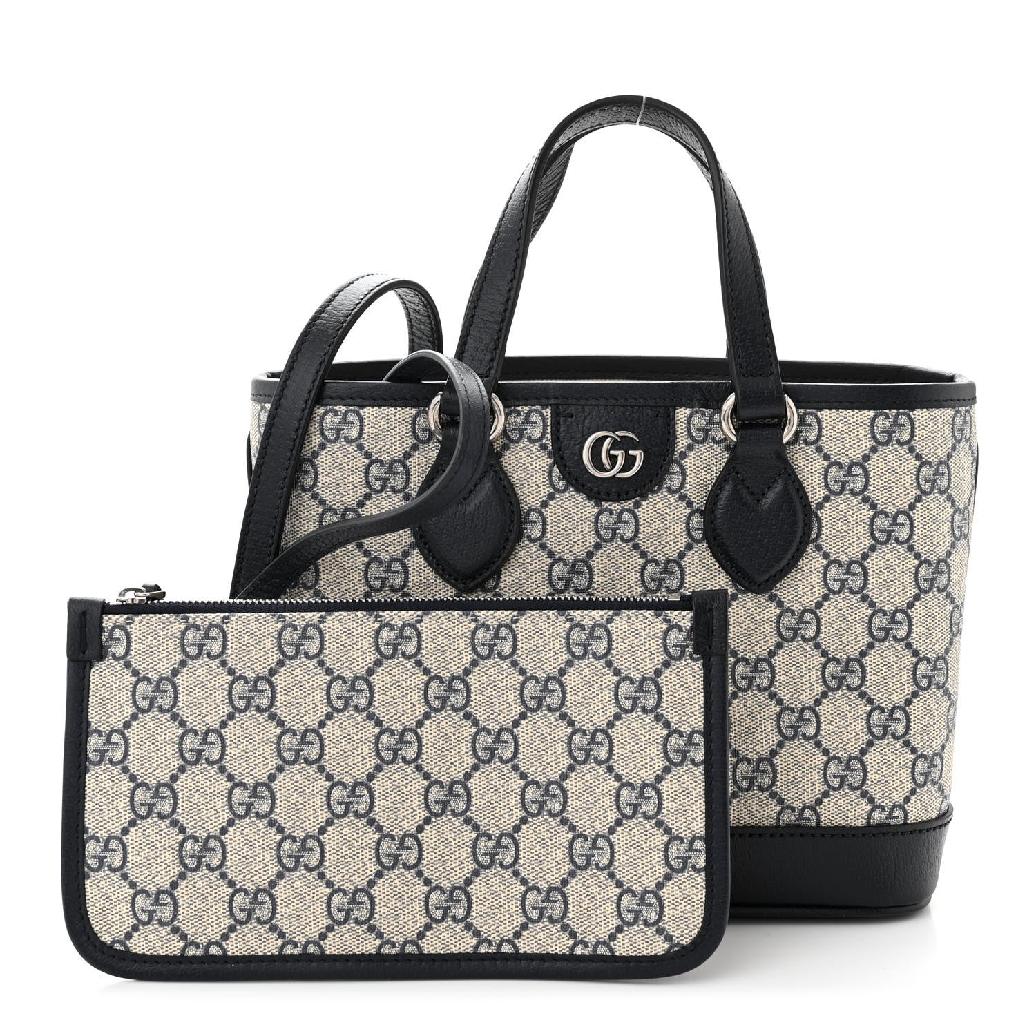 Gucci GG Supreme Monogram Textured Dollar Calfskin Mini Ophidia Shoulder Tote Bag Beige Blue 3 of 12