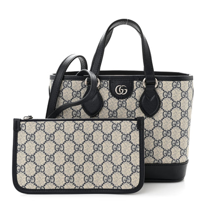 Gucci GG Supreme Monogram Textured Dollar Calfskin Mini Ophidia Shoulder Tote Bag Beige Blue 3 of 12