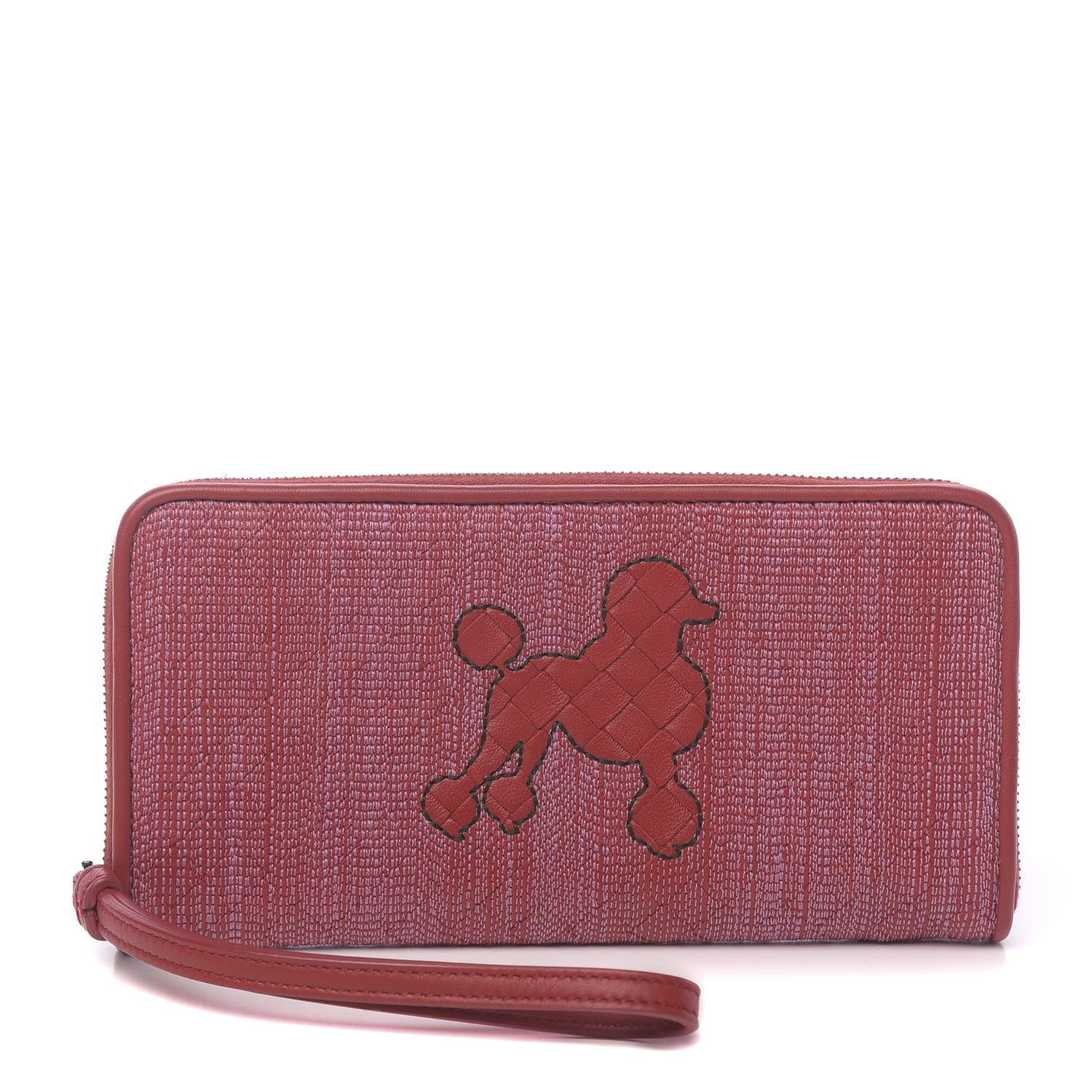 Bottega Veneta Nappa Intrecciato Poodle Embroidered Zip Around Wallet China Red 1 of 6