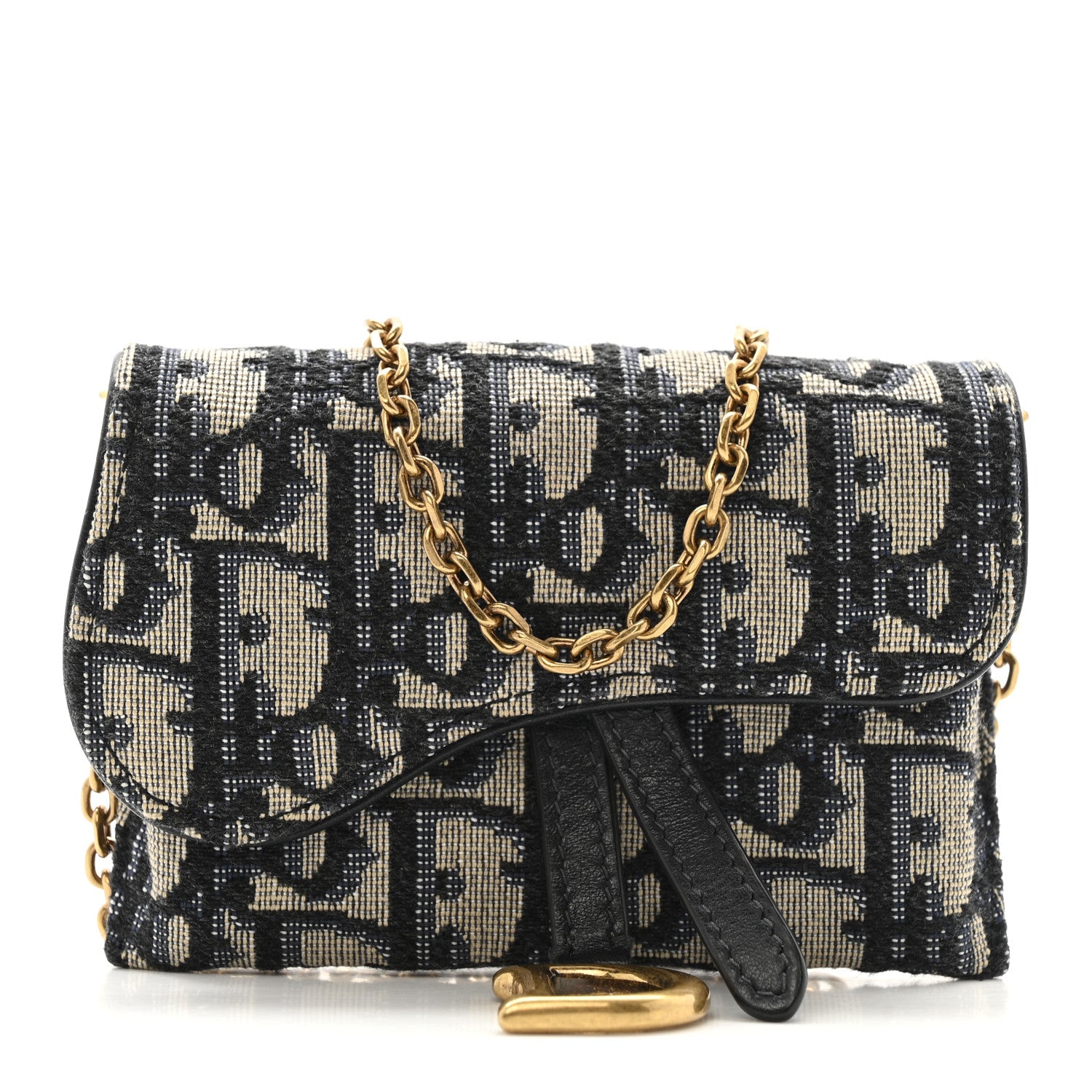 Christian Dior Oblique Nano Saddle Chain Pouch Blue 1 of 10