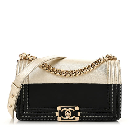 Chanel Metallic Goatskin Calfskin Medium Boy Flap Gold Black 1 of 10