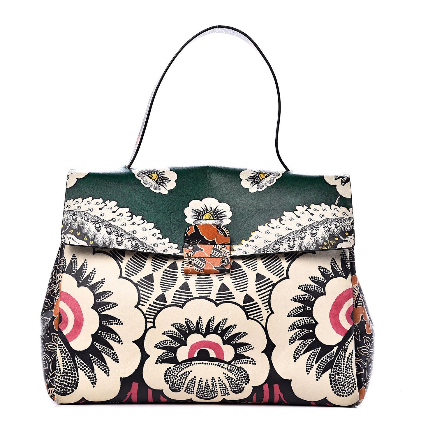Calfskin Floral Print Mime Single Handle Bag Green