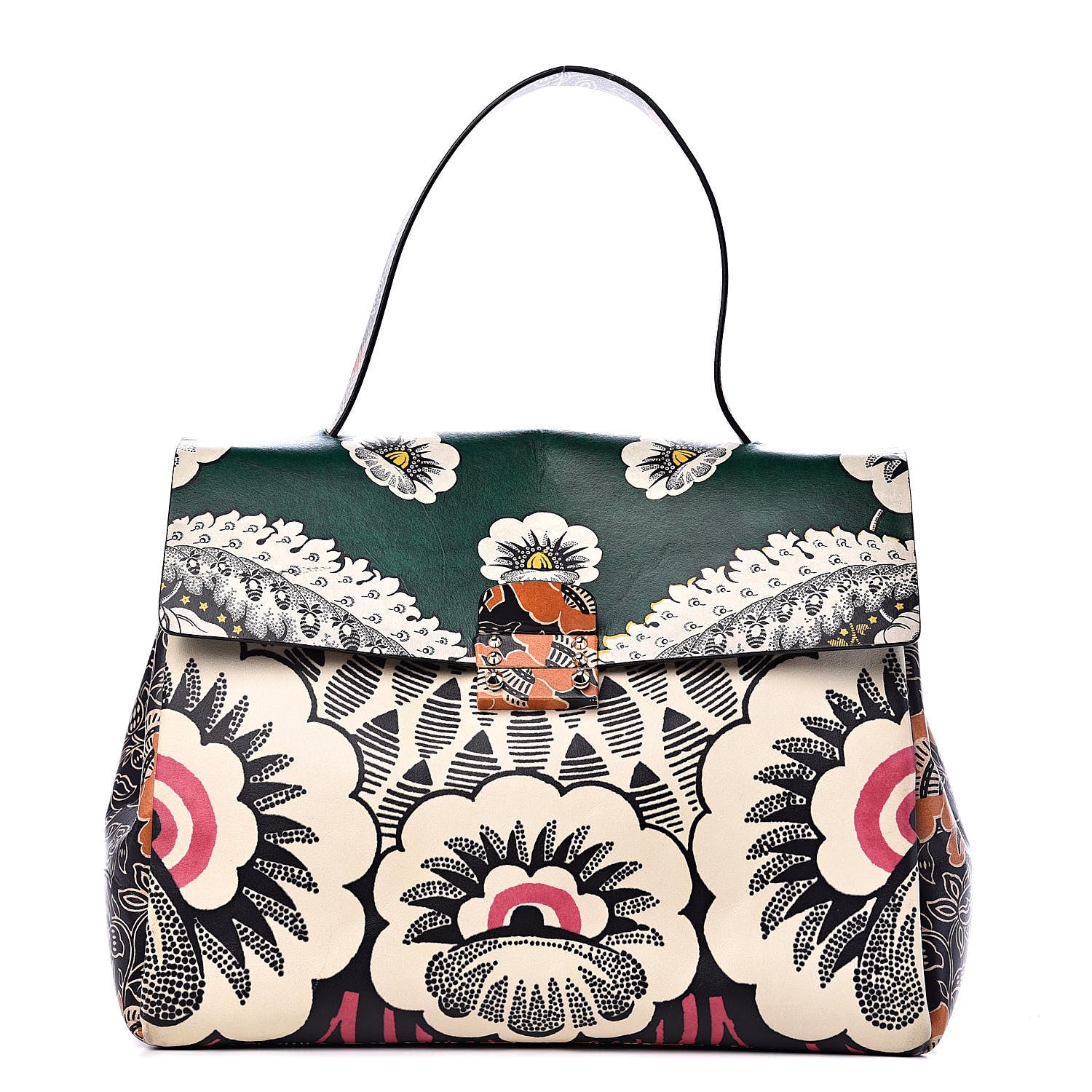 Valentino Garavani Calfskin Floral Print Mime Single Handle Bag Green 1 of 12