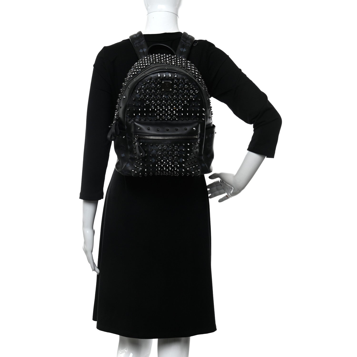 MCM Visetos Swarovski Studded Small Diamond Backpack Black 2 of 11