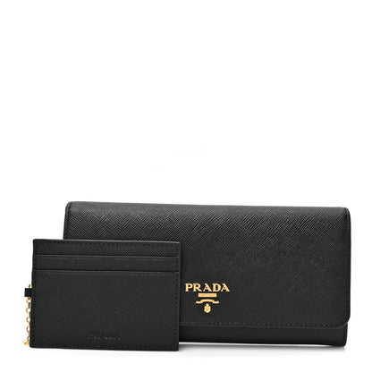 Prada Saffiano Metal Continental Flap Wallet Black 2 of 10