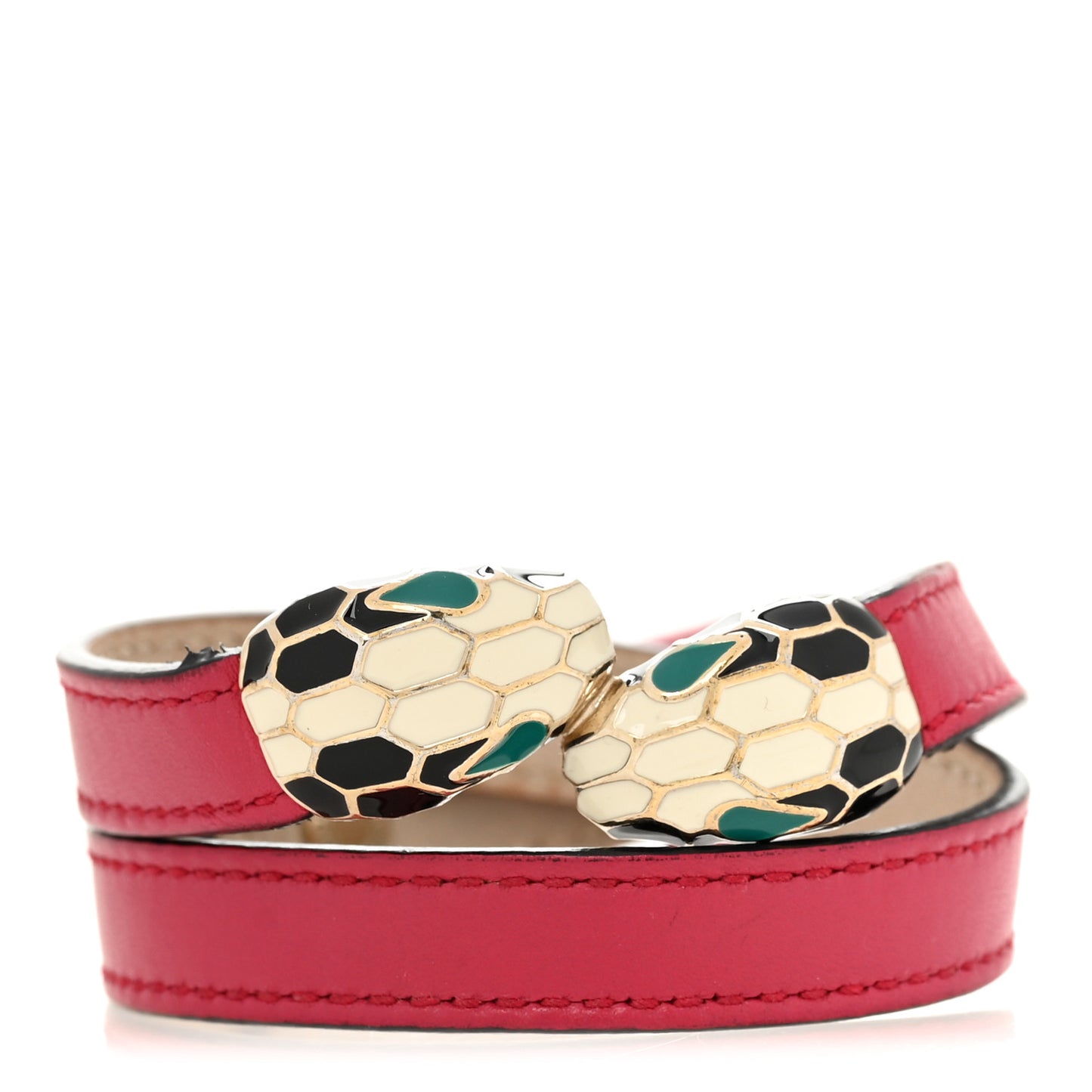 Calfskin Serpenti Forever Double Coil Bracelet Pink