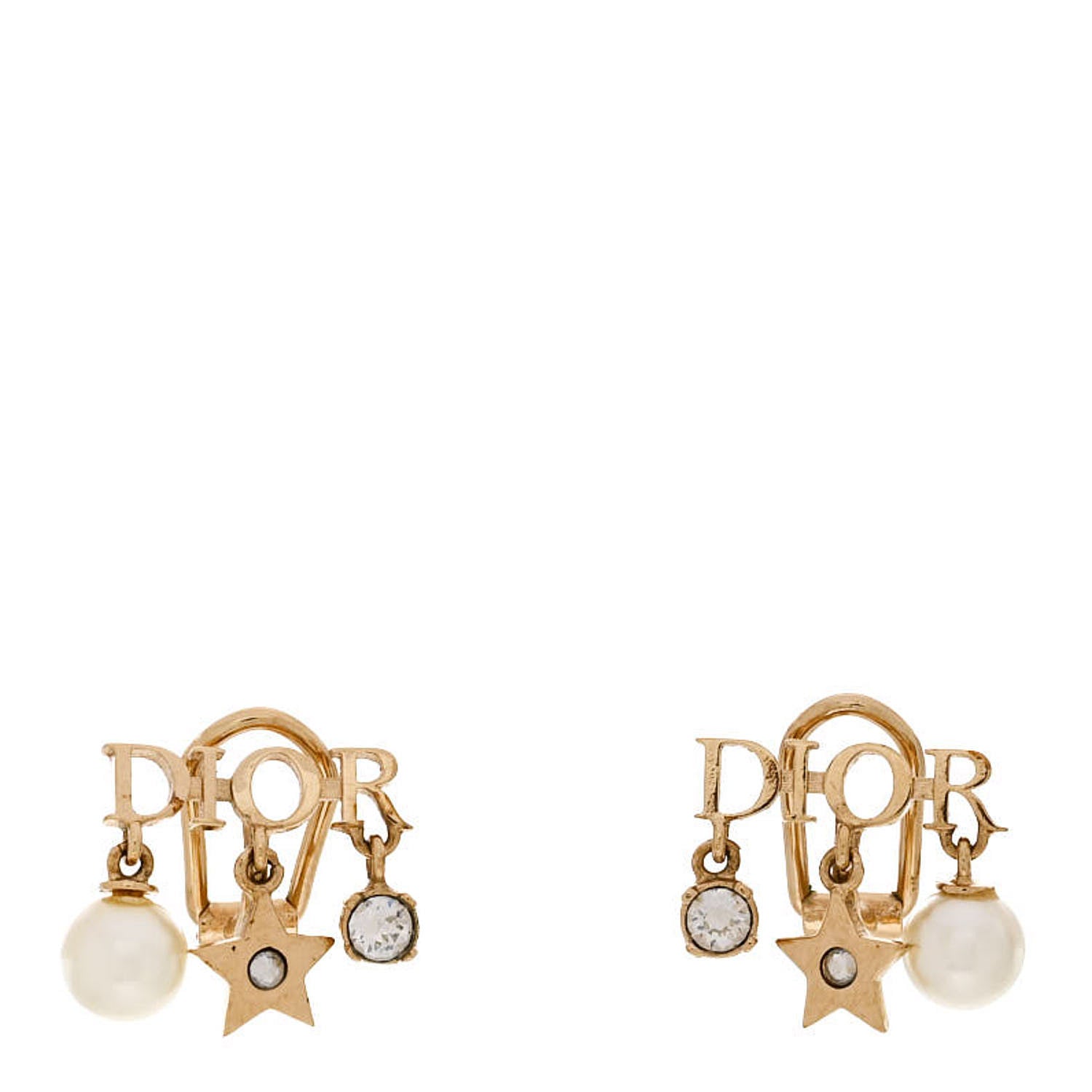Christian Dior Pearl Crystal Dio(r)evolution Star Clip On Earrings Gold 1 of 4