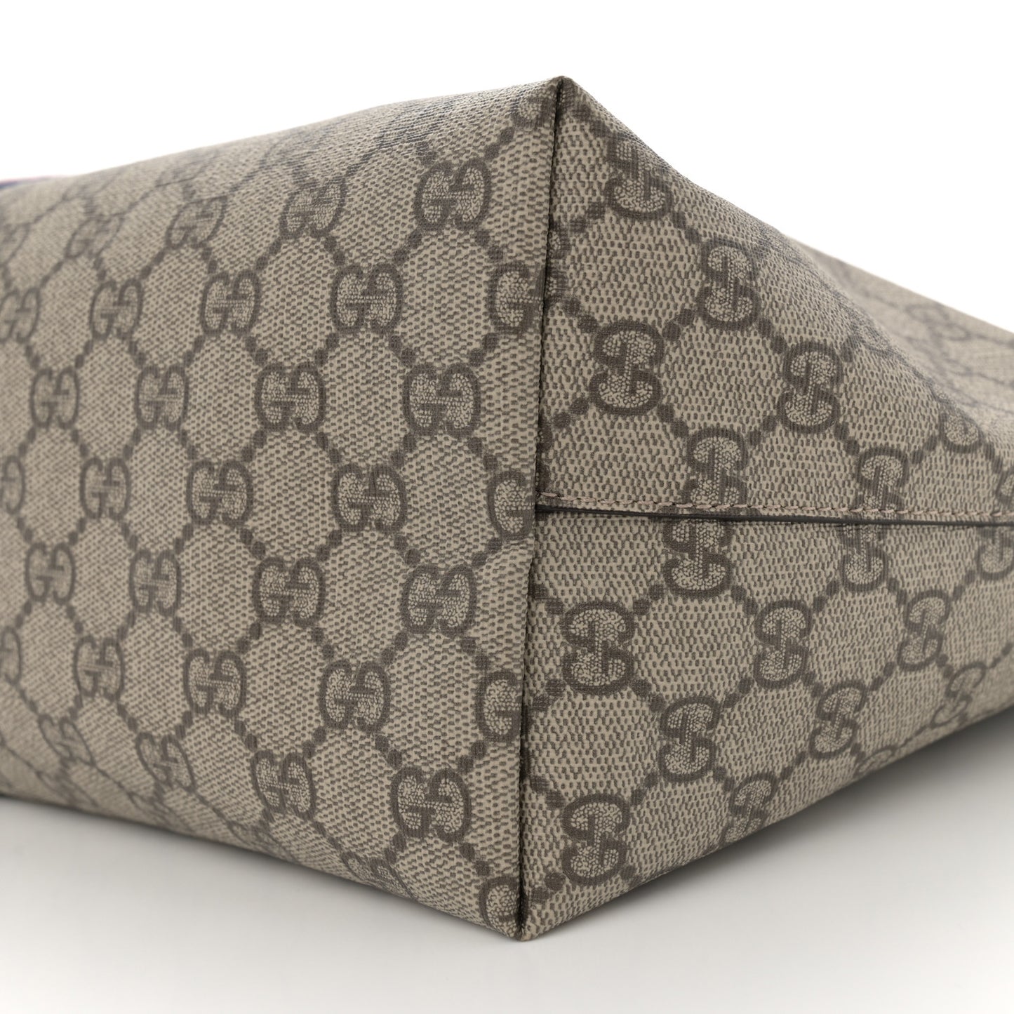 GG Supreme Monogram Textured Dollar Calfskin Web Medium Ophidia Shopping Tote Beige Ebony Mystic White