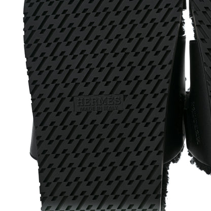 Hermes Calfskin Woolskin Mens Chypre Sandals 44.5 Black 6 of 8