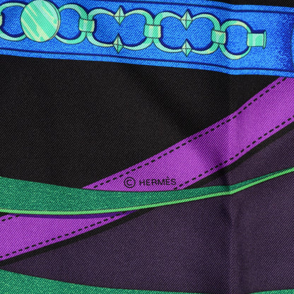 Hermes Silk Promenade Du Matin Scarf 90 Black Violet Vert 4 of 5