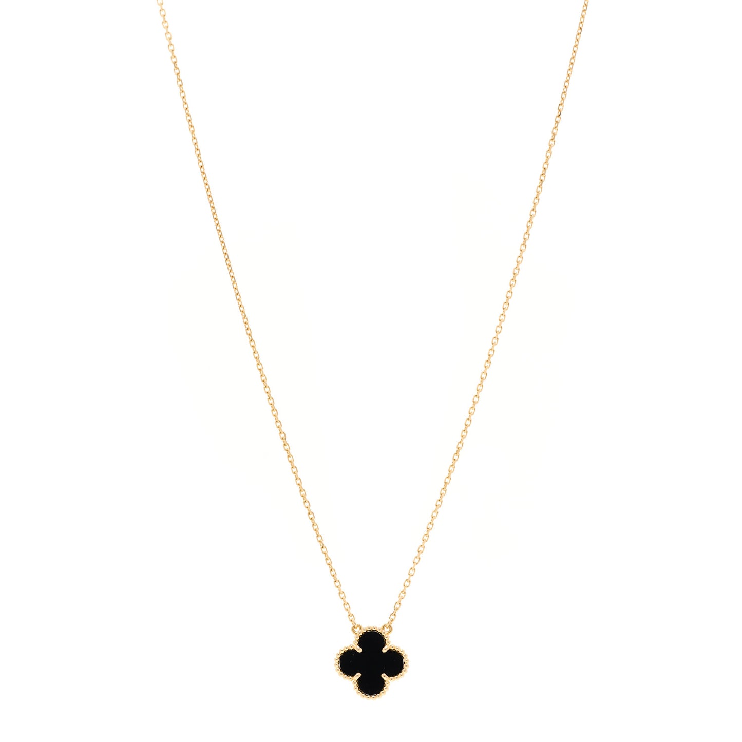 18K Yellow Gold Black Onyx Vintage Alhambra Pendant Necklace