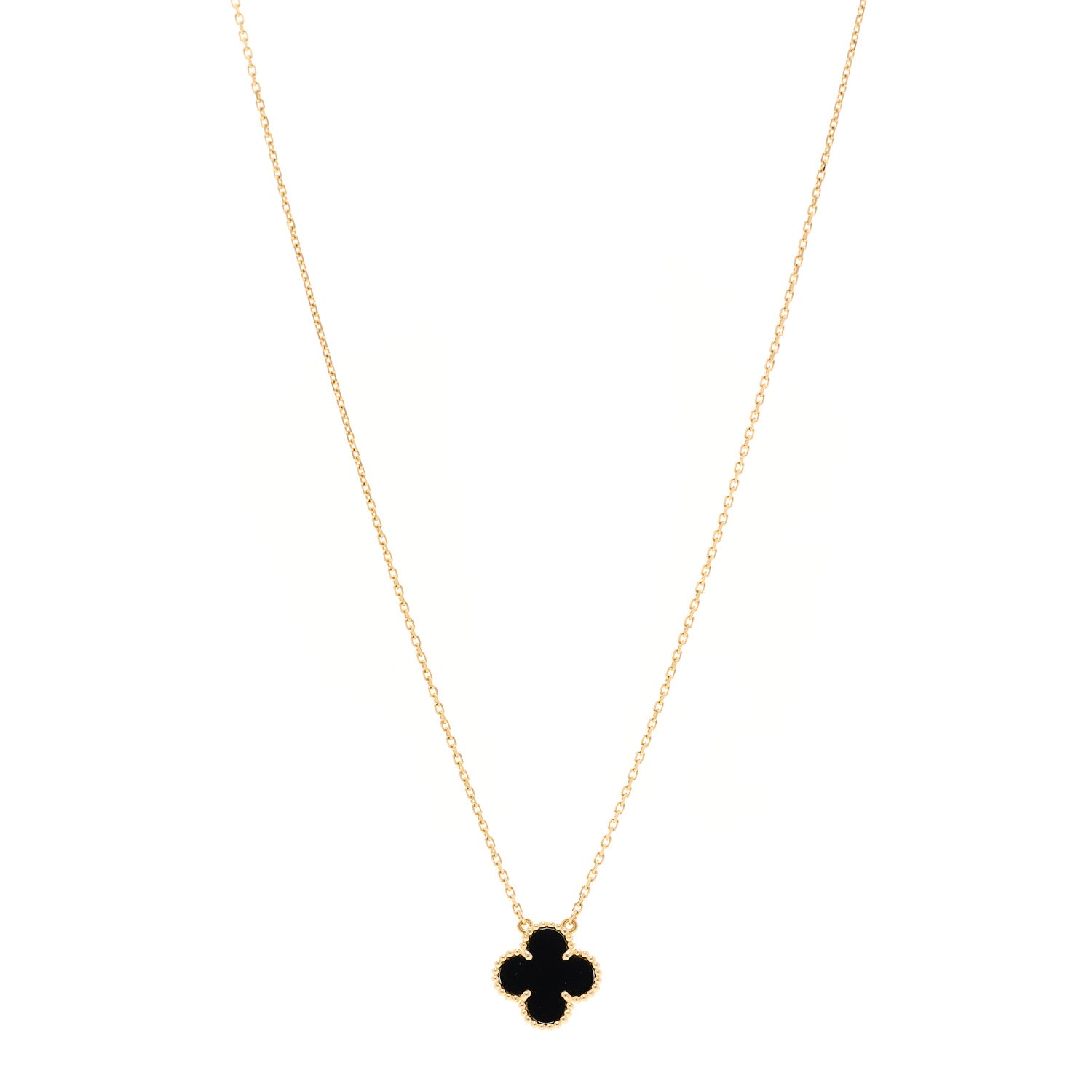 Van Cleef & Arpels 18K Yellow Gold Black Onyx Vintage Alhambra Pendant Necklace 1 of 5