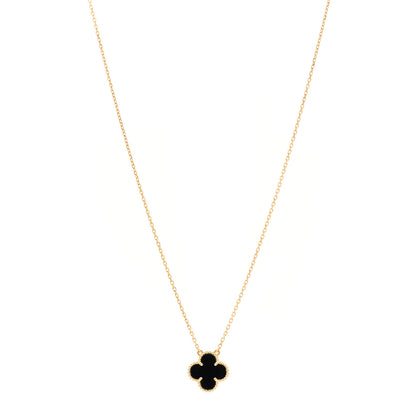 Van Cleef & Arpels 18K Yellow Gold Black Onyx Vintage Alhambra Pendant Necklace 1 of 5
