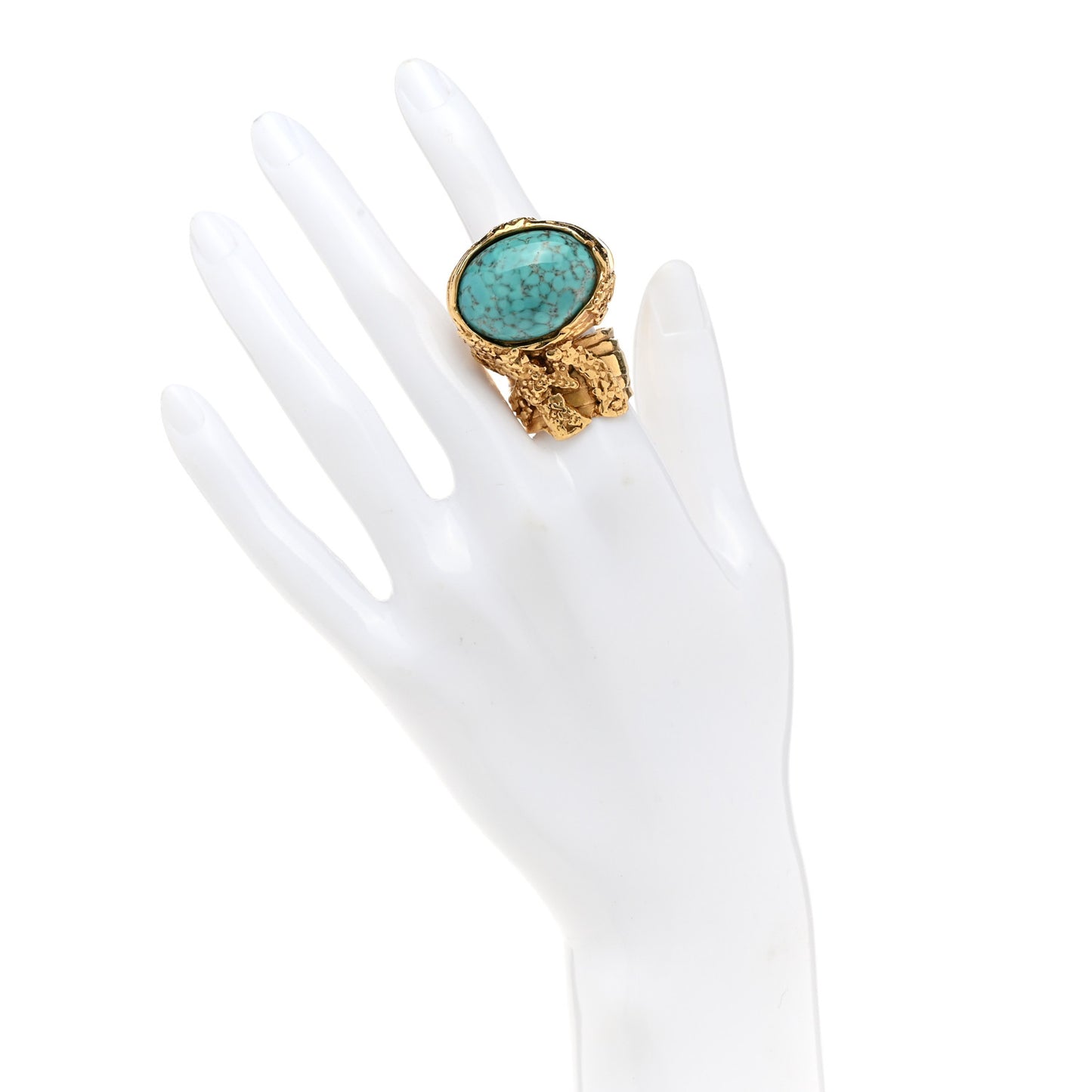 Glass Cabochon Arty Ovale Ring 7 Gold Turquoise