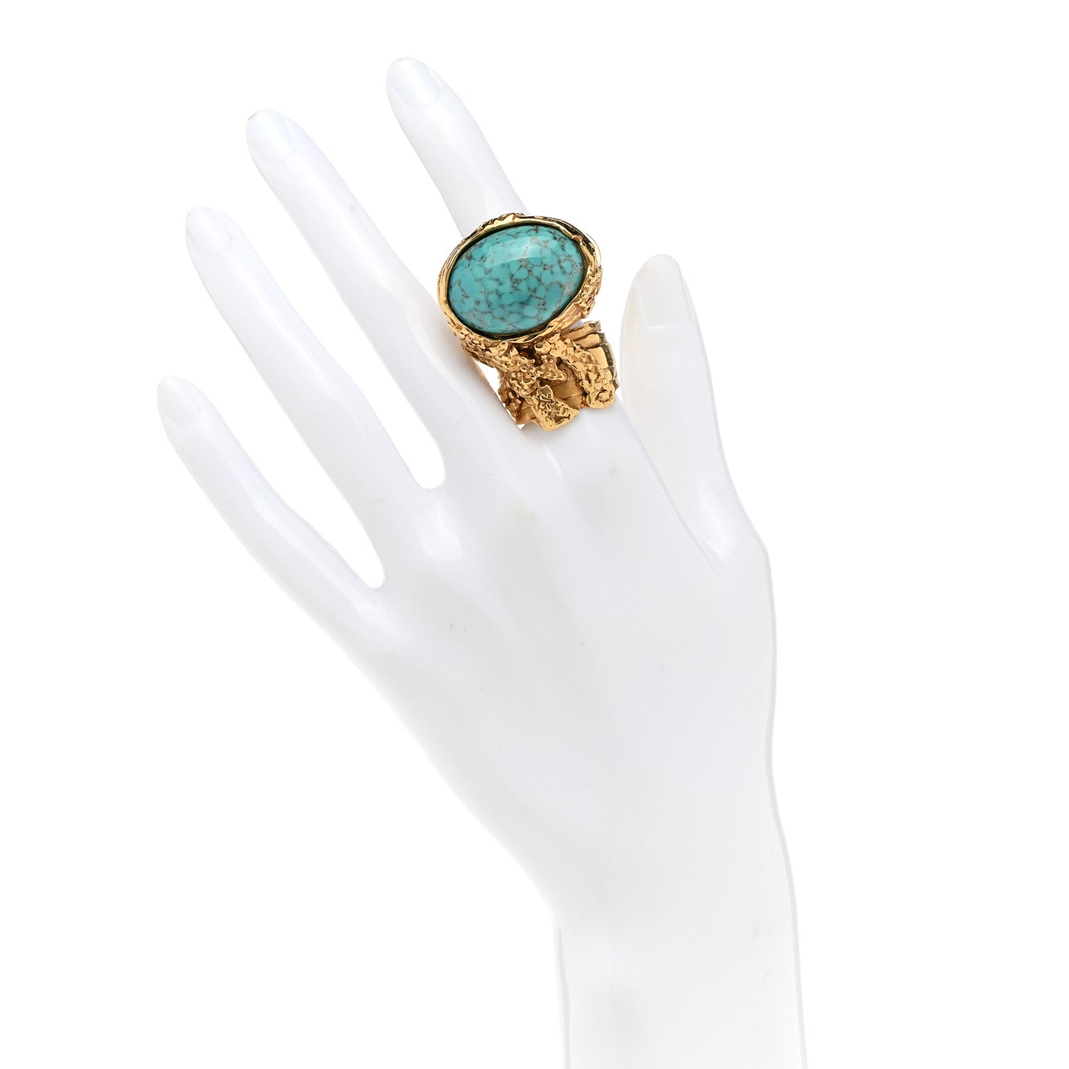 Saint Laurent Glass Cabochon Arty Ovale Ring 7 Gold Turquoise 2 of 4
