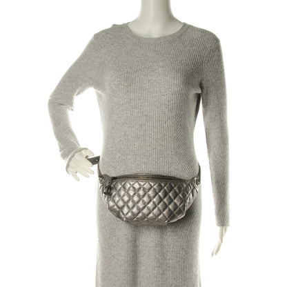 Chanel Metallic Goatskin Quilted Banane Waist Bag Fanny Pack Silver 2 of 9