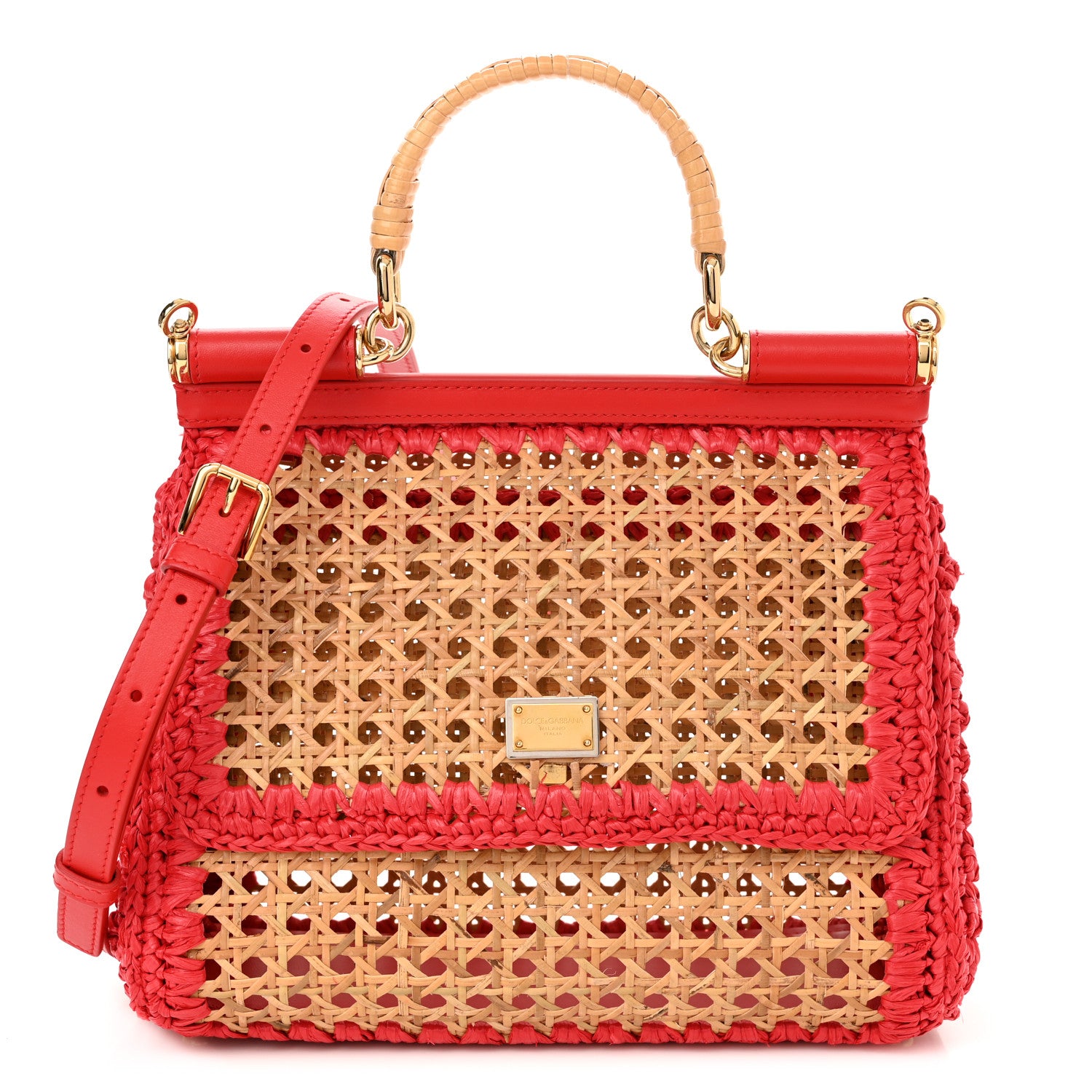 Dolce & Gabbana Woven Raffia Miss Sicily Satchel Red 1 of 10