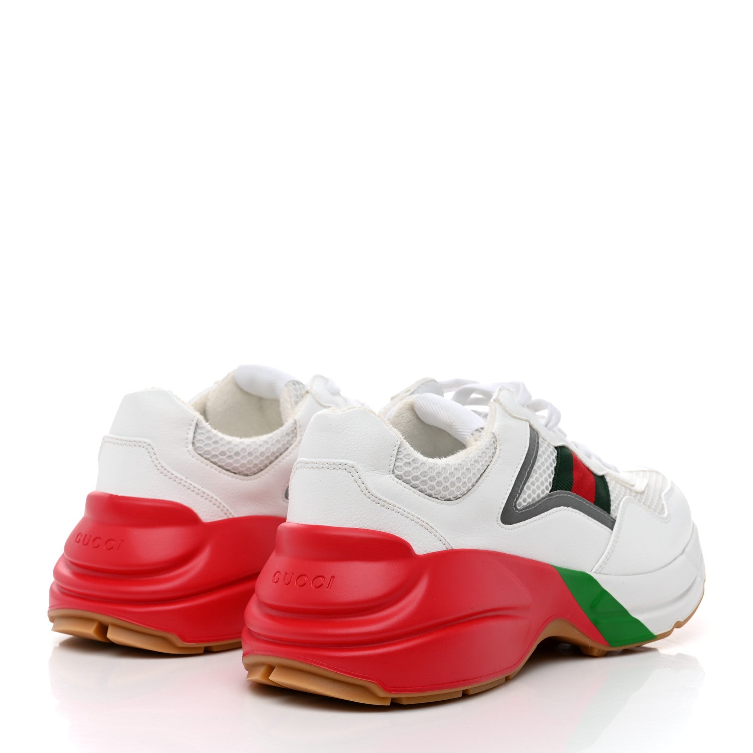 Gucci Lavaredo Eco Fabric Mesh Web Mens Rhyton Reflective Sneakers 6.5 Great White Green Red Silver 4 of 8