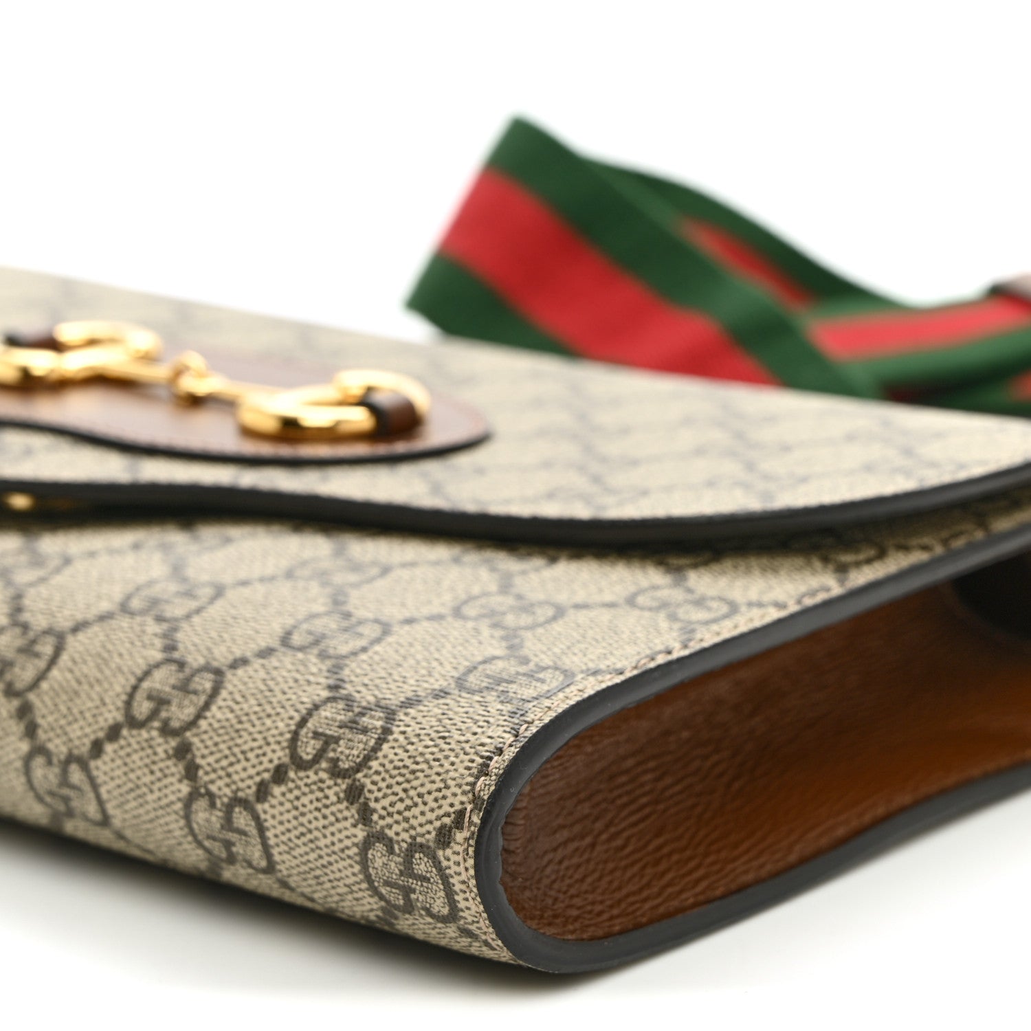 Gucci GG Supreme Monogram Azalea Calfskin Web Small Horsebit 1955 Crossbody Bag Beige Ebony Brown Sugar 10 of 10