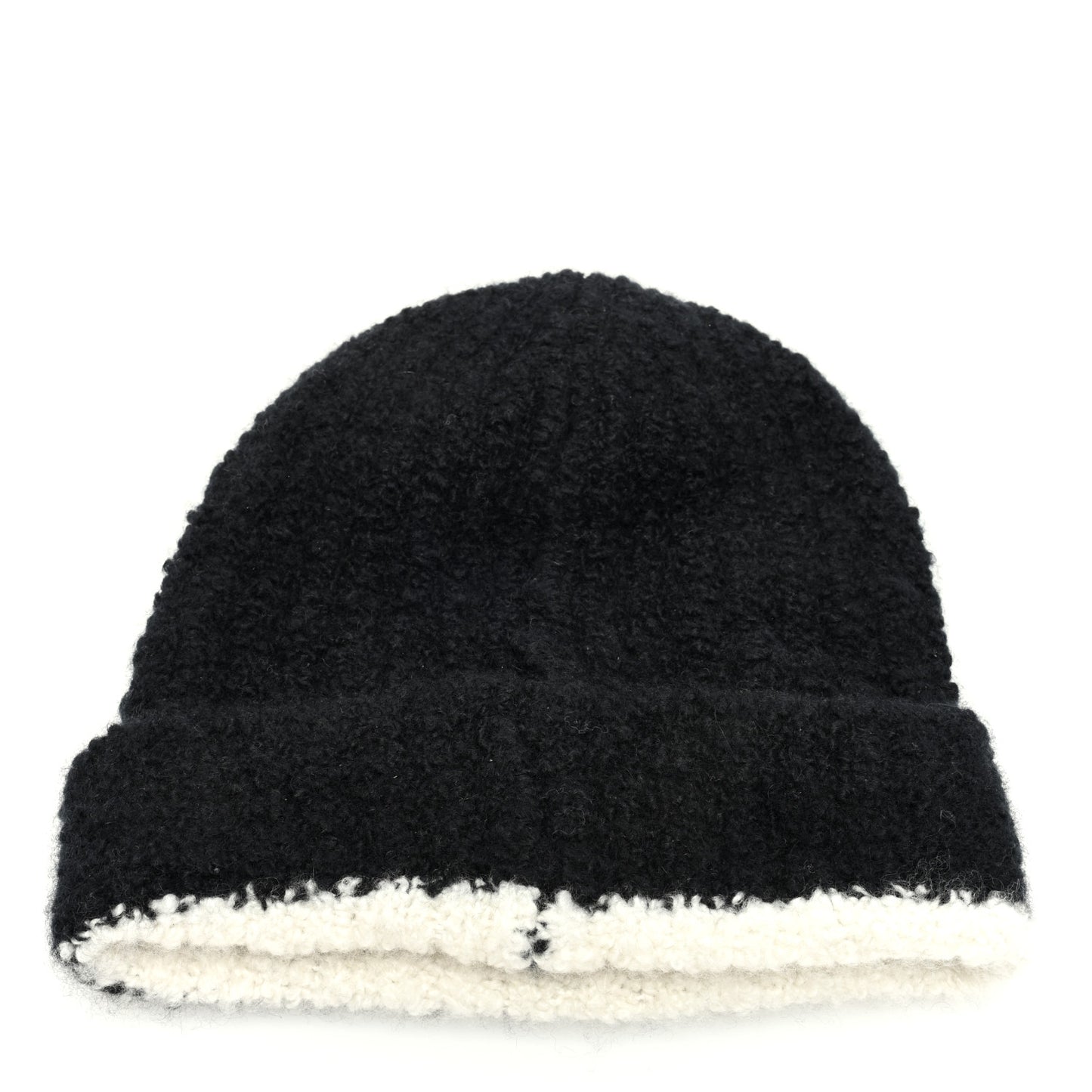 Cashmere Silk CC Beanie Hat Black White