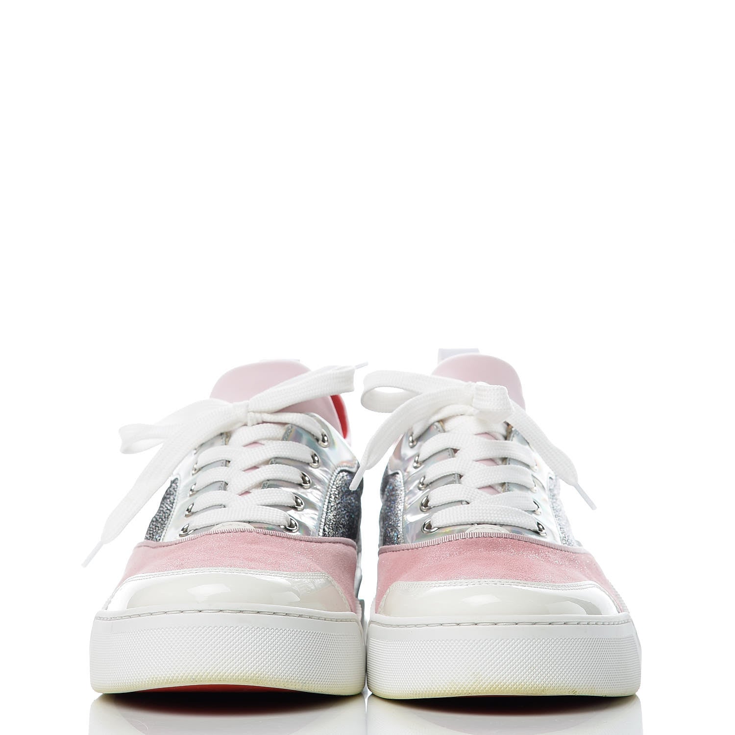 Christian Louboutin Metallic Calfskin Womens Aurelien Flat Sneakers 39.5 Silver Pink 2 of 11