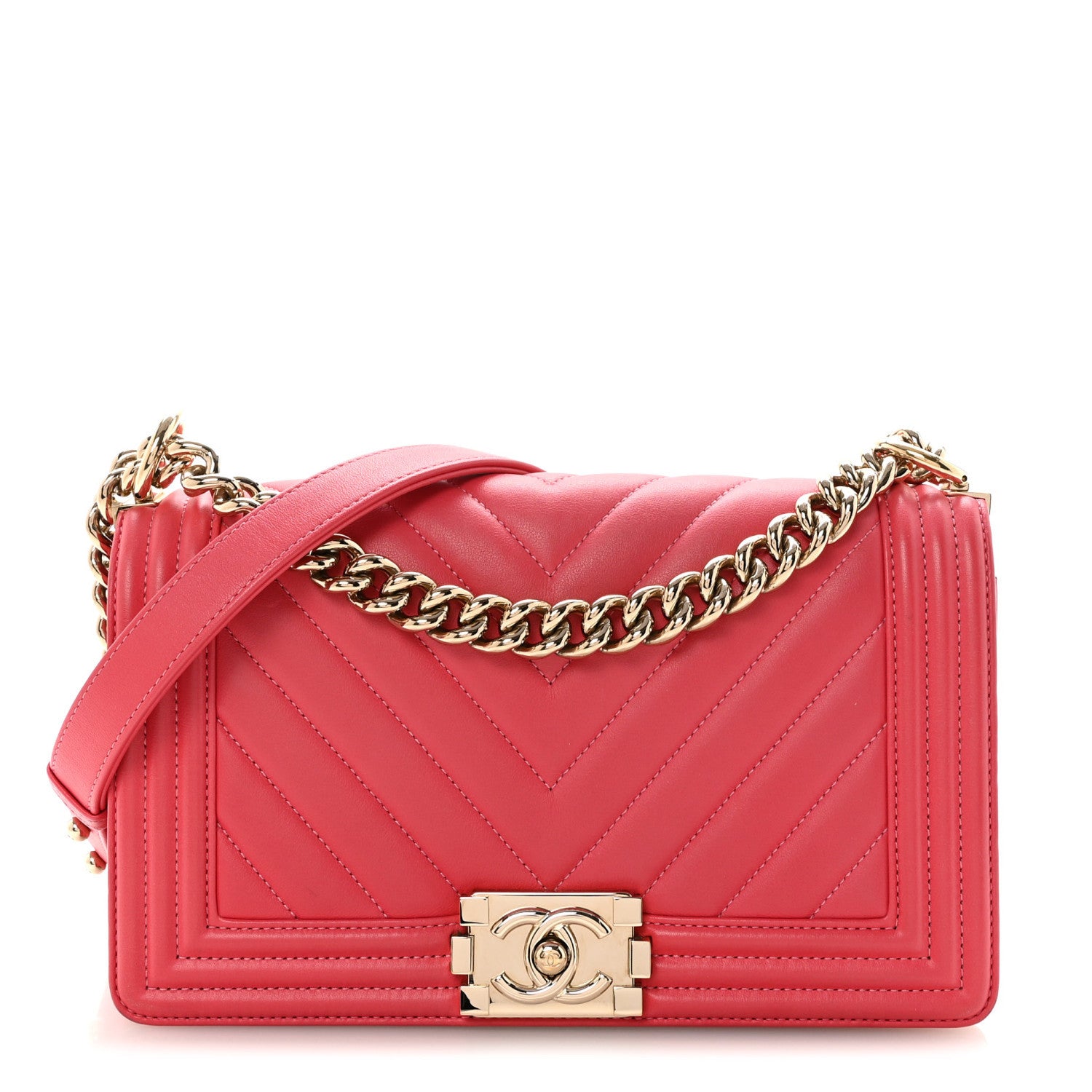 Chanel Lambskin Chevron Quilted Medium Boy Flap Pink 1 of 10