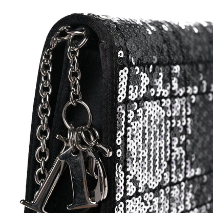 Christian Dior Satin Sequin Cannage Rendezvous Chain Wallet Black Multicolor 13 of 14