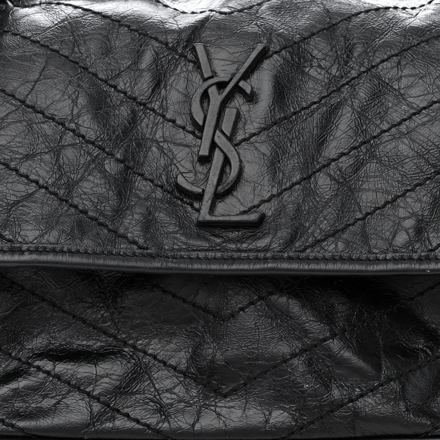 Saint Laurent Crinkled Calfskin Matelasse Monogram Medium Niki Chain Satchel Black 8 of 13