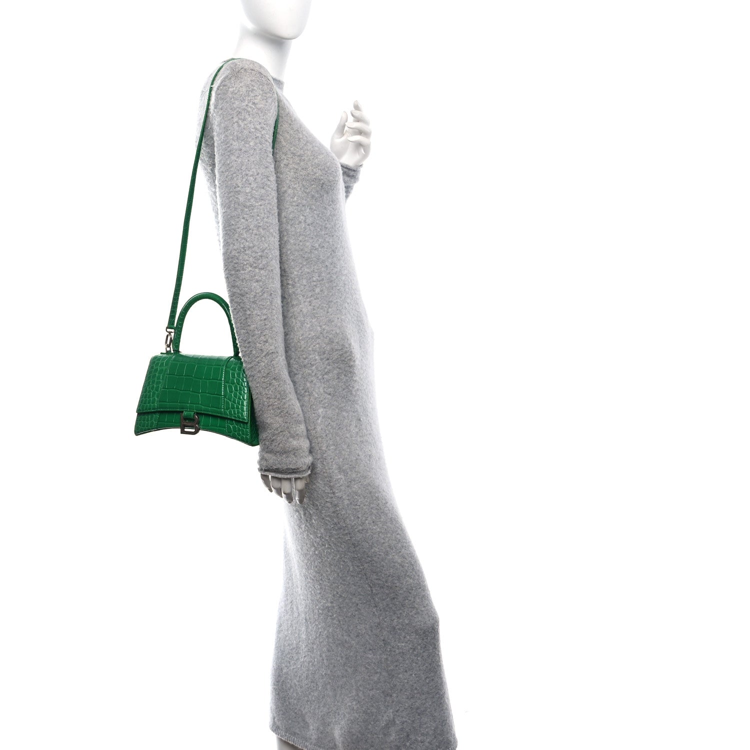 Balenciaga Shiny Calfskin Crocodile Embossed Small Hourglass Top Handle Bag Leaf Green 2 of 9