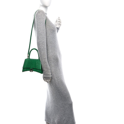 Balenciaga Shiny Calfskin Crocodile Embossed Small Hourglass Top Handle Bag Leaf Green 2 of 9